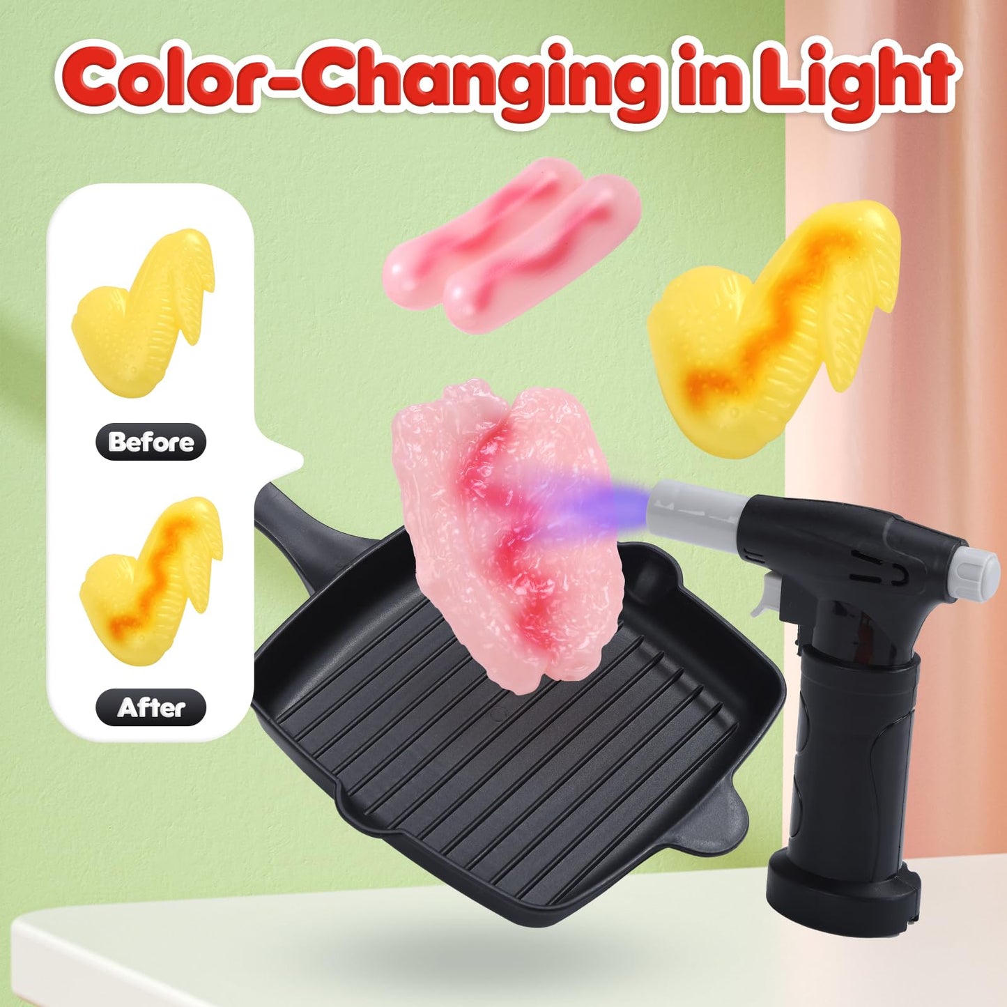 CUTE STONE Kids BBQ Grill Toy – Color-Changing Food, Mist Spray & Sizzling Sounds on a 2-Tier Wheel Grill