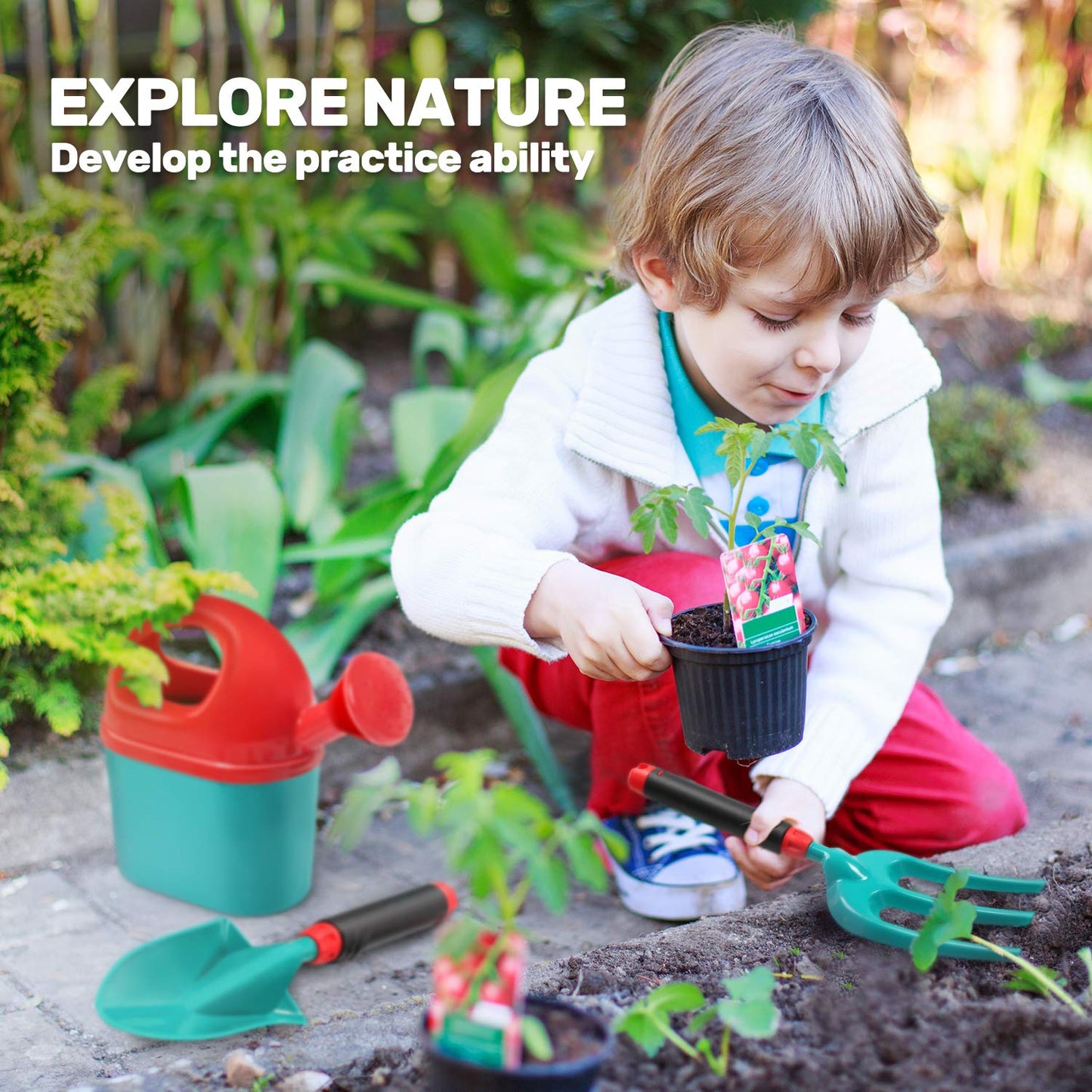 CUTE STONE Kids Gardening Tool Set with Wheelbarrow — Outdoor Garden Toys for Boys & Girls