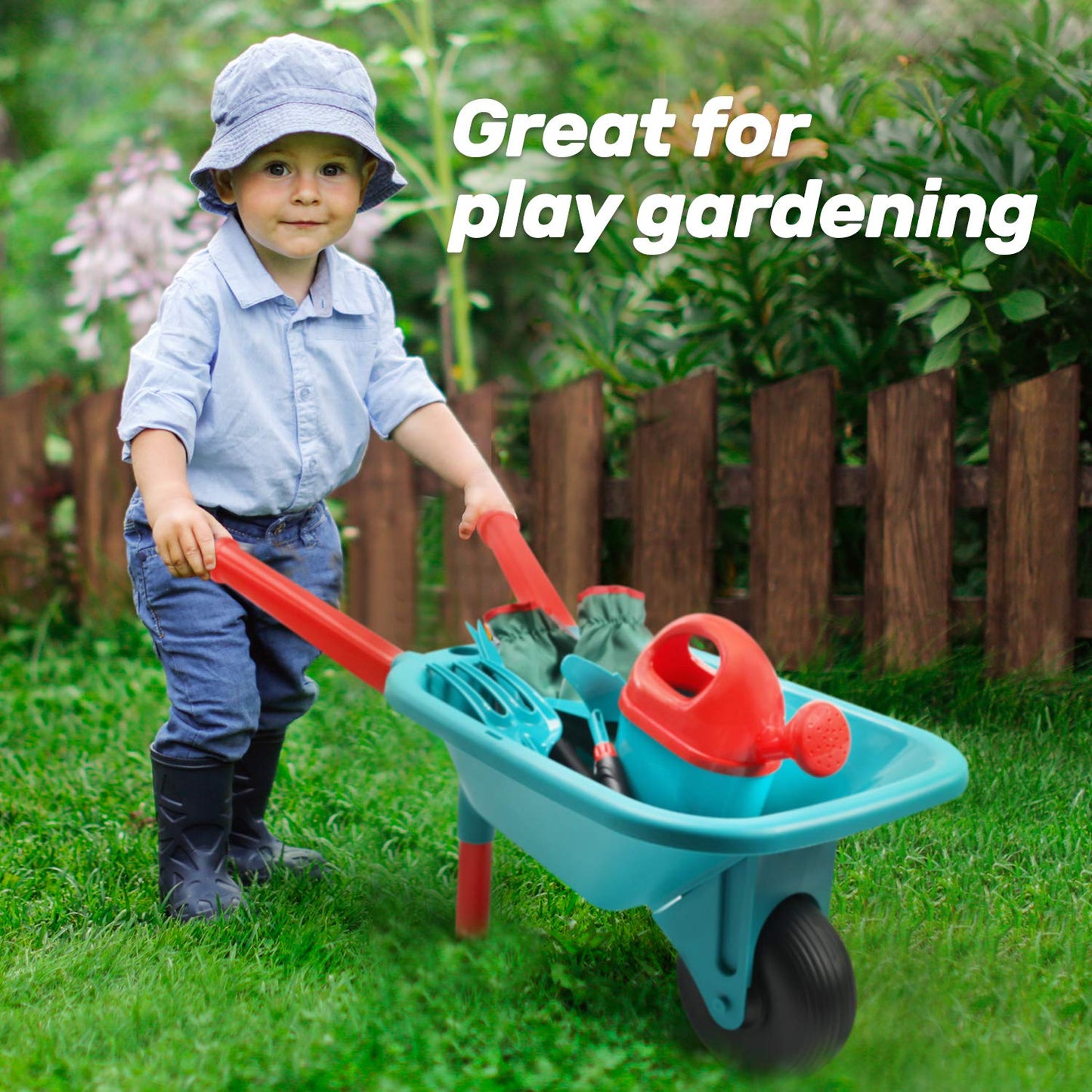 CUTE STONE Kids Gardening Tool Set with Wheelbarrow — Outdoor Garden Toys for Boys & Girls
