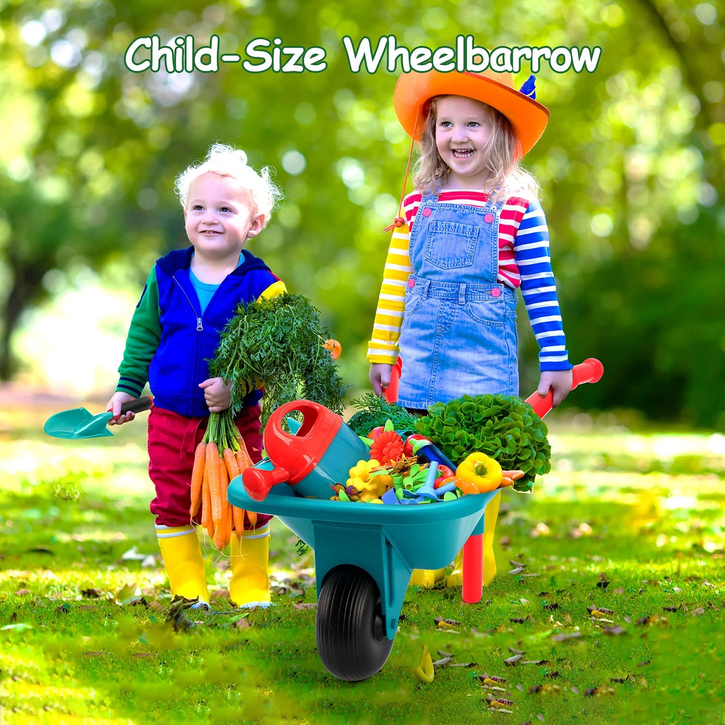 CUTE STONE Kids Gardening Tool Set with Wheelbarrow – Outdoor STEM Toy