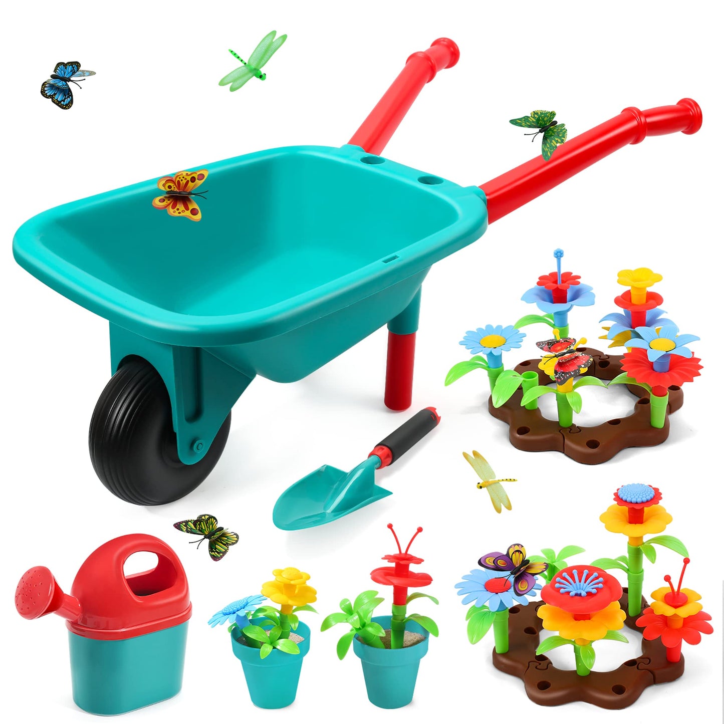 CUTE STONE Kids Gardening Tool Set with Wheelbarrow – Outdoor STEM Toy