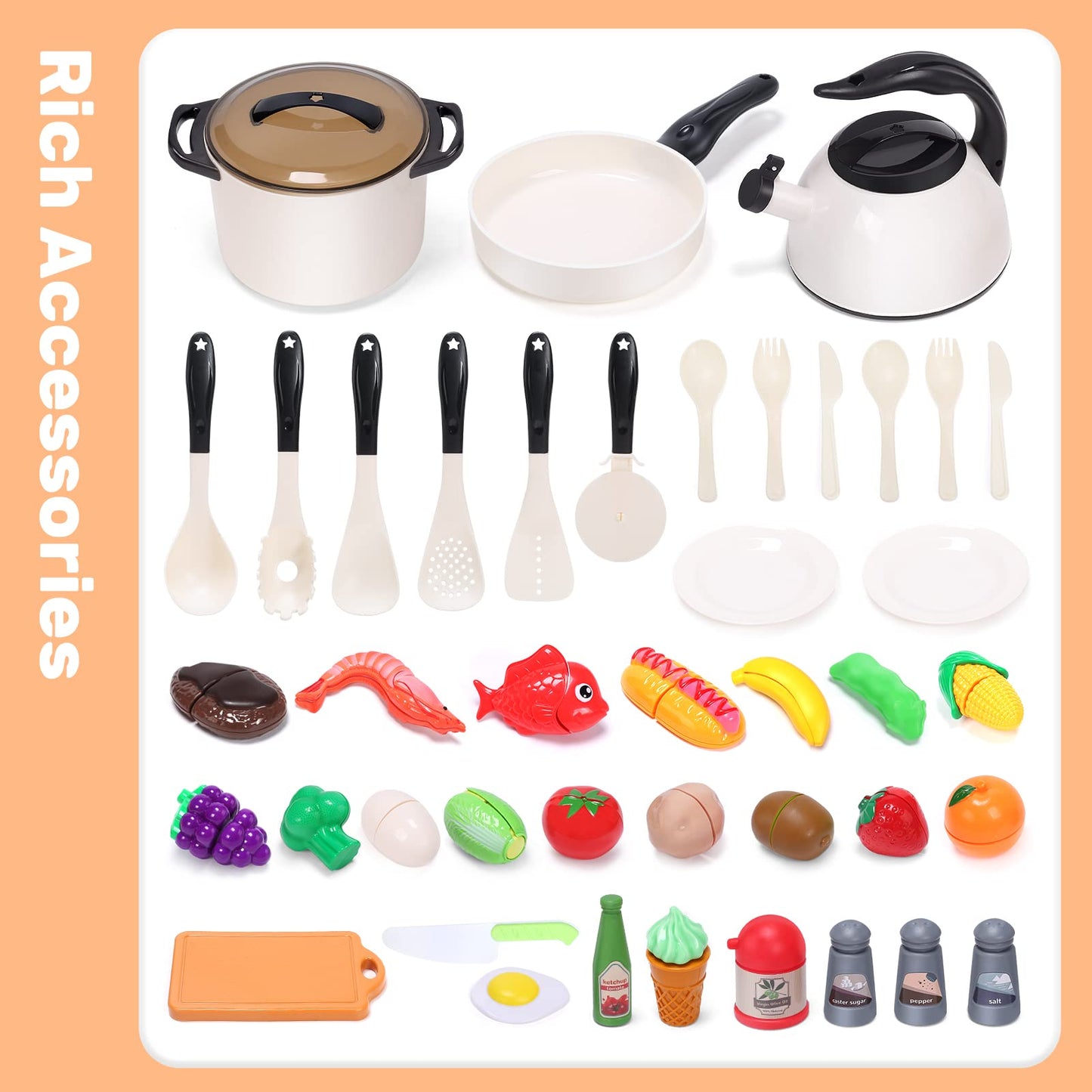 CUTE STONE Play Kitchen Accessories Set – Realistic Pretend Kitchen Toys for Kids