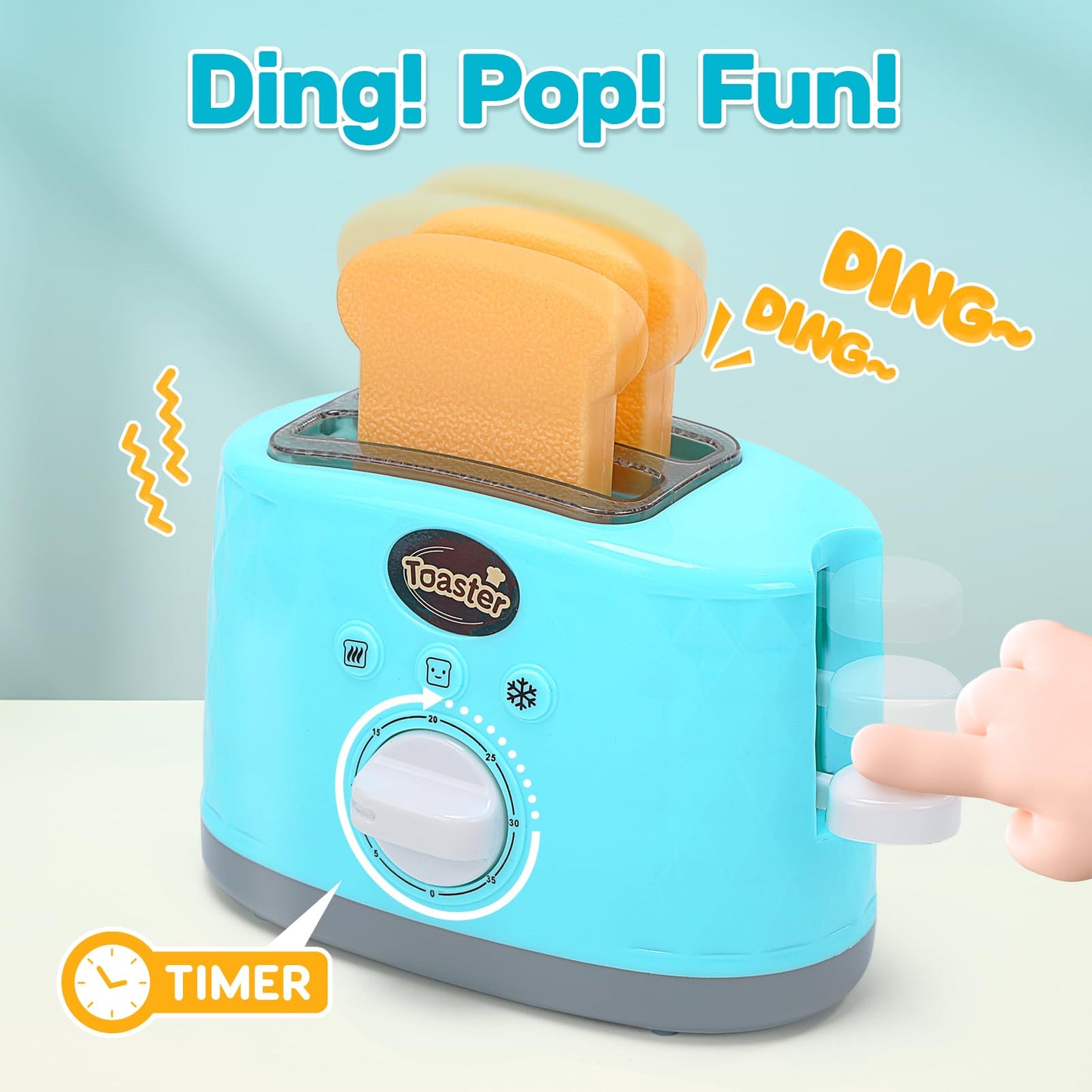 CUTE STONE Kids Kitchen Playset: Realistic Coffee Maker, Blender & Toaster