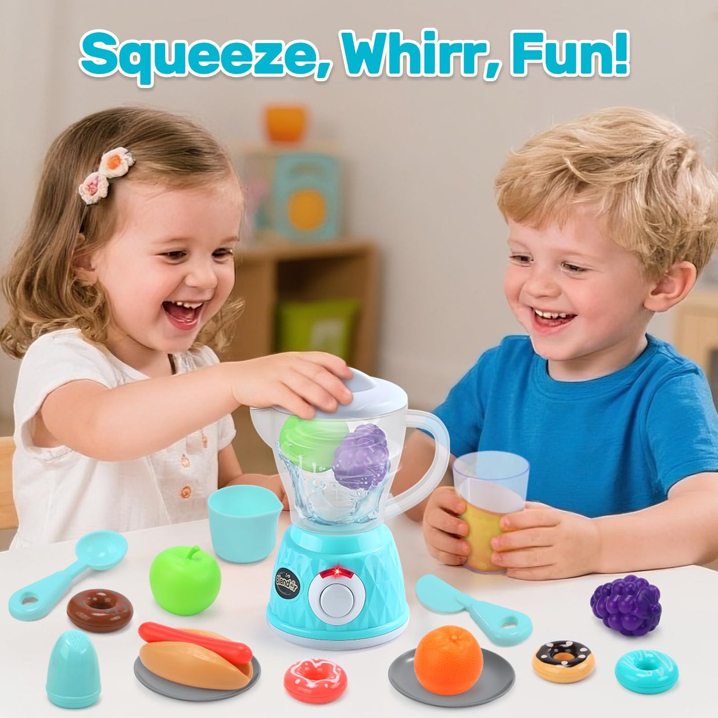 CUTE STONE Kids Kitchen Playset: Realistic Coffee Maker, Blender & Toaster