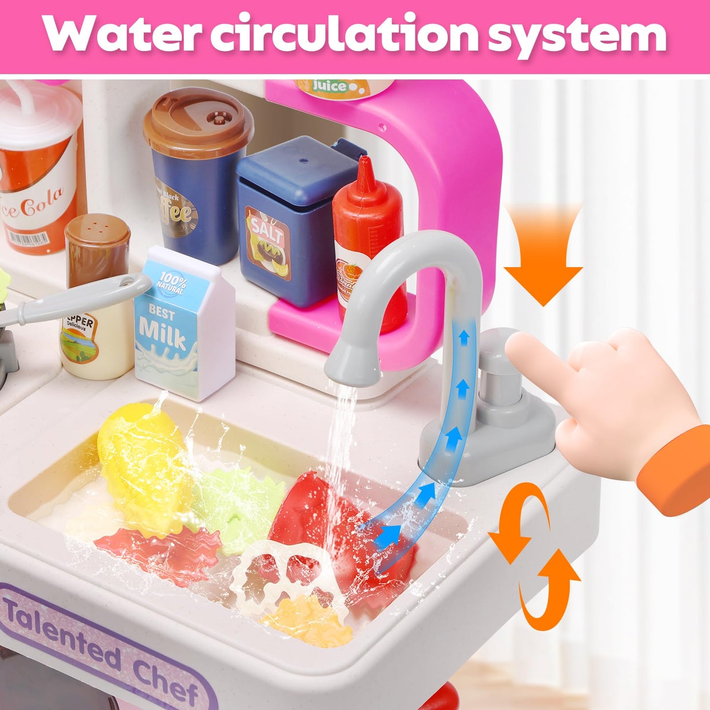 CUTE STONE Kids Kitchen Playset – Interactive Stove, Sink & Accessories (Pink)
