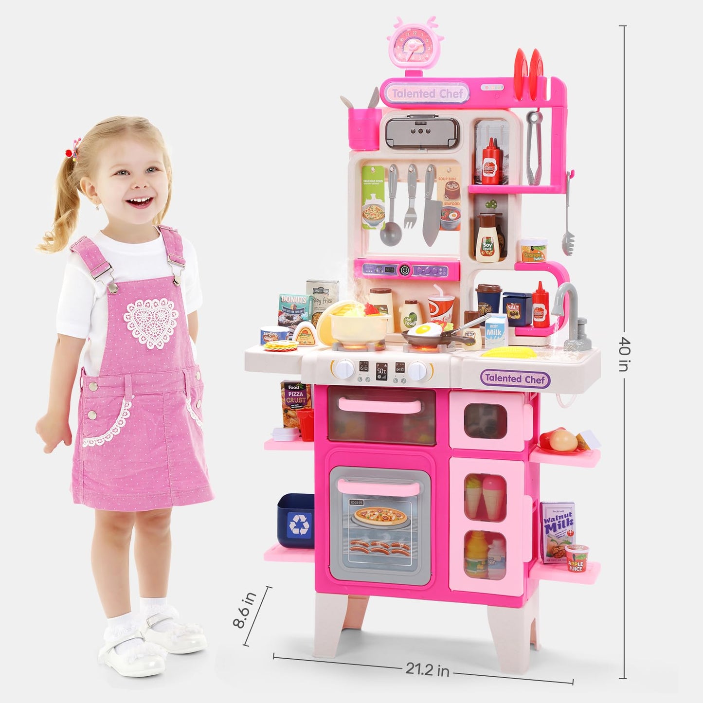 CUTE STONE Kids Kitchen Playset – Interactive Stove, Sink & Accessories (Pink)