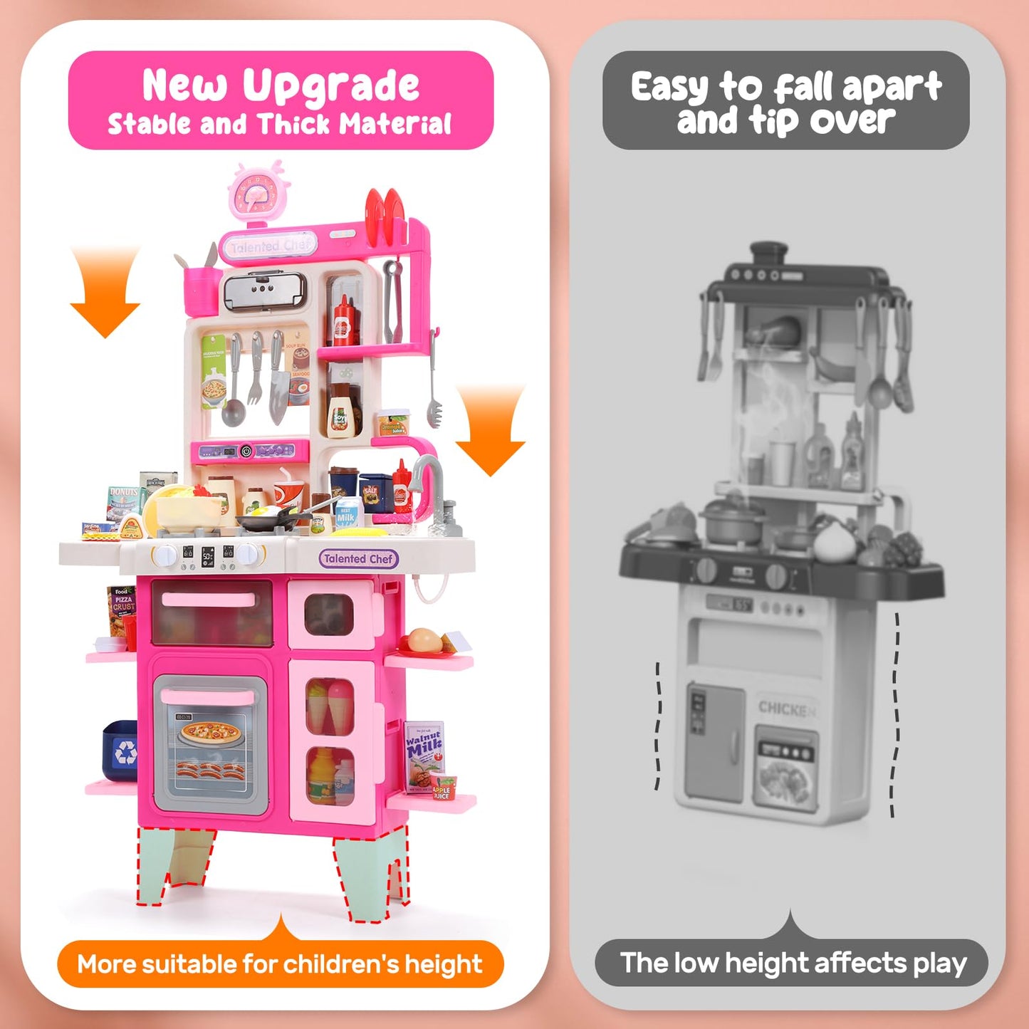 CUTE STONE Kids Kitchen Playset – Interactive Stove, Sink & Accessories (Pink)