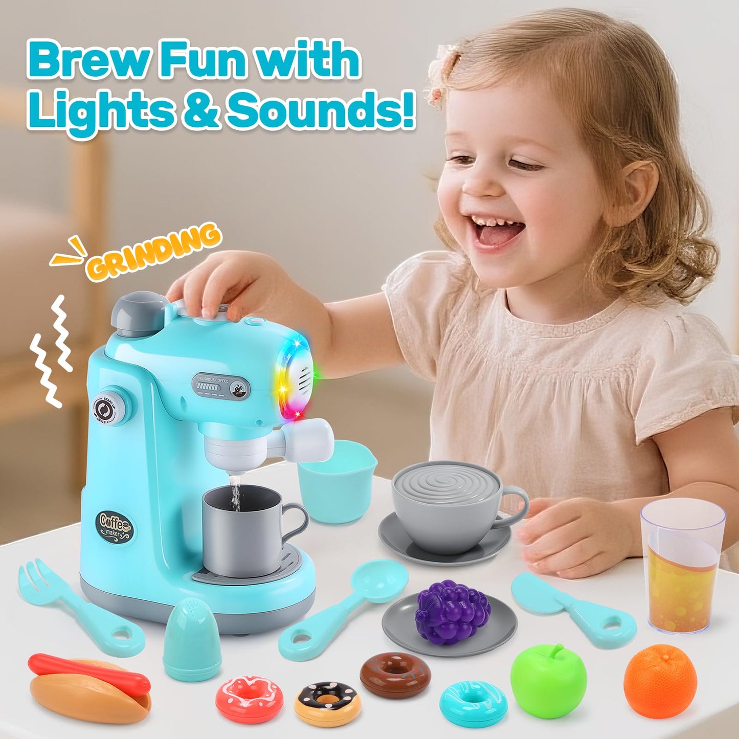 CUTE STONE Kids Kitchen Playset: Realistic Coffee Maker, Blender & Toaster