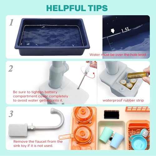 CUTE STONE Pretend Play Kitchen Sink Toys with Light & Sound Stove – Pot, Pan, and Accessories