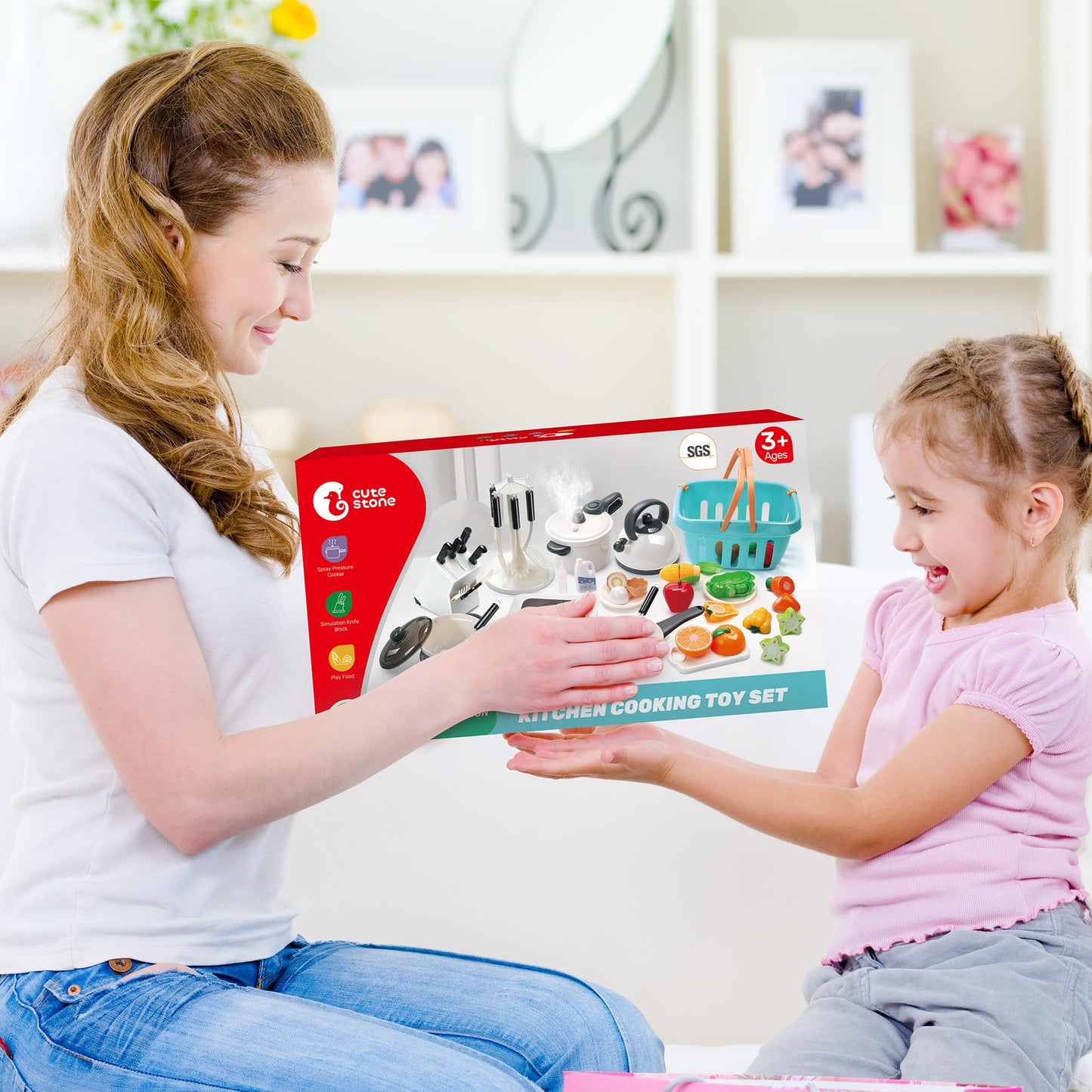 CUTE STONE Pretend Kitchen Toy with Steam Pressure Pot & Induction Cooktop