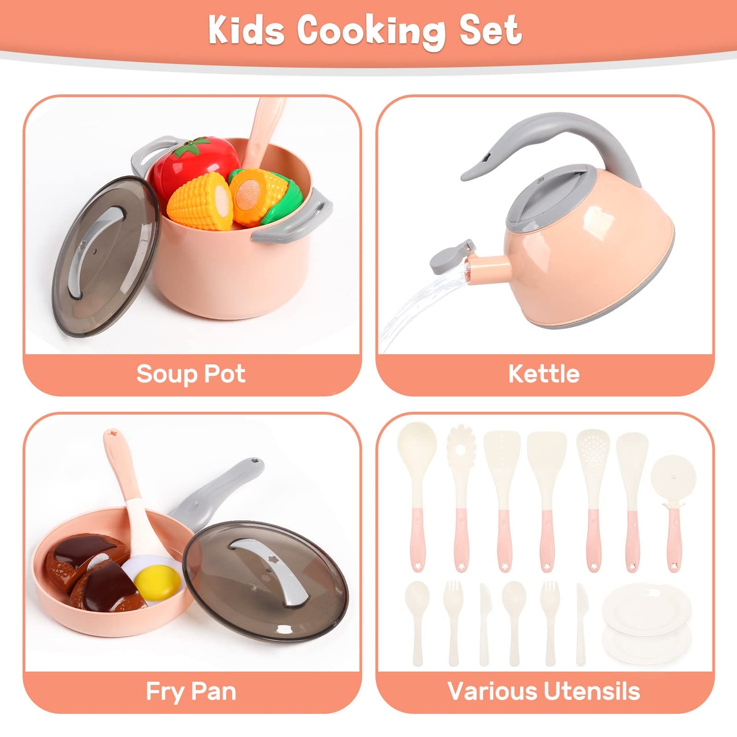 CUTE STONE Toy Kitchen Set – Pots, Pans & Utensils for Kids