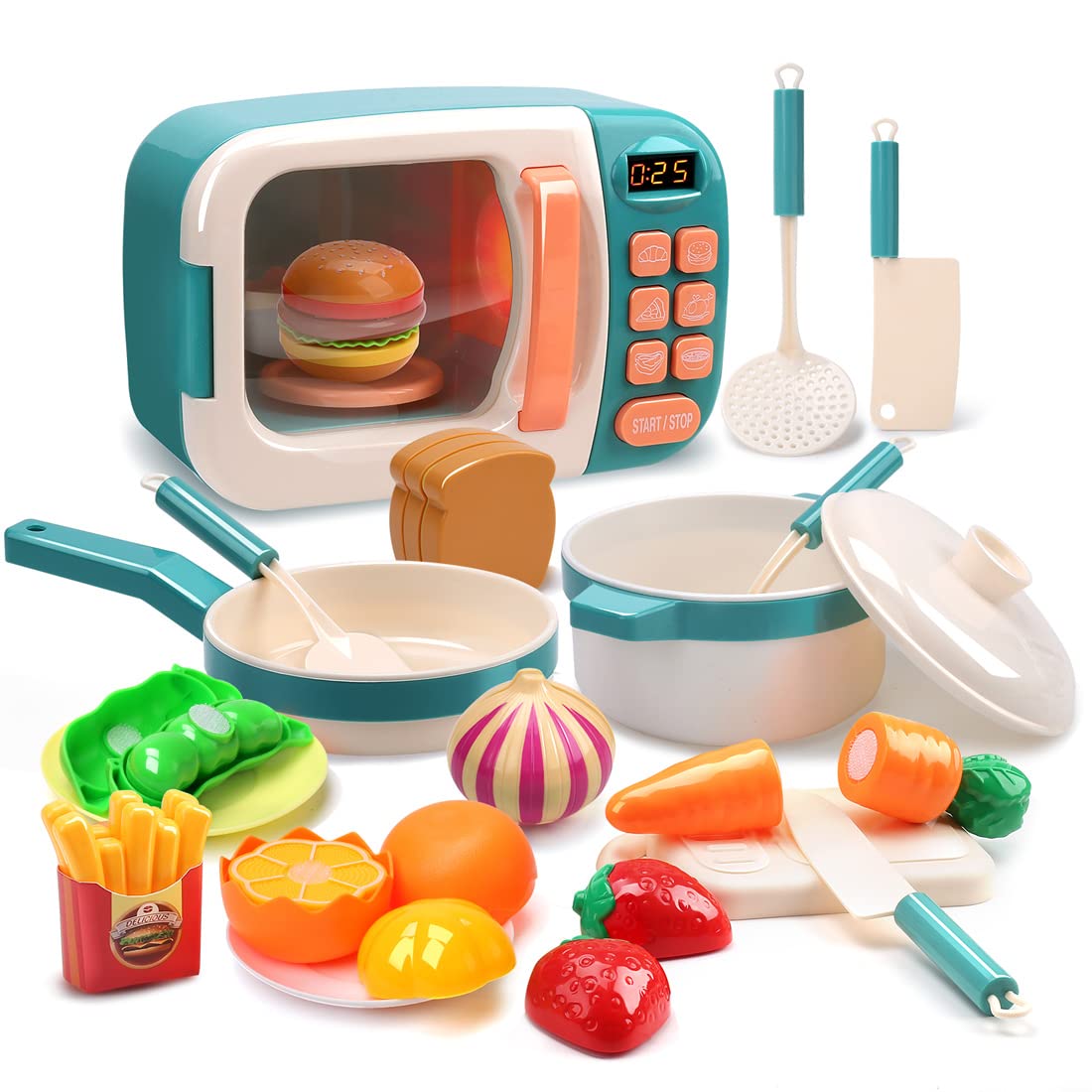 CUTE STONE Microwave Toys Kitchen Play Set – Realistic Electronic Oven & Play Food