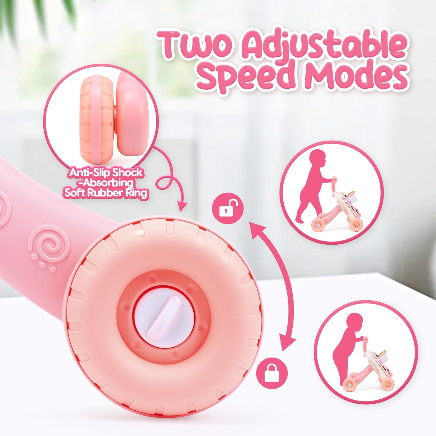 CUTE STONE 2-in-1 Baby Walker for Girls – Learning Push Walker with Detachable Activity Center