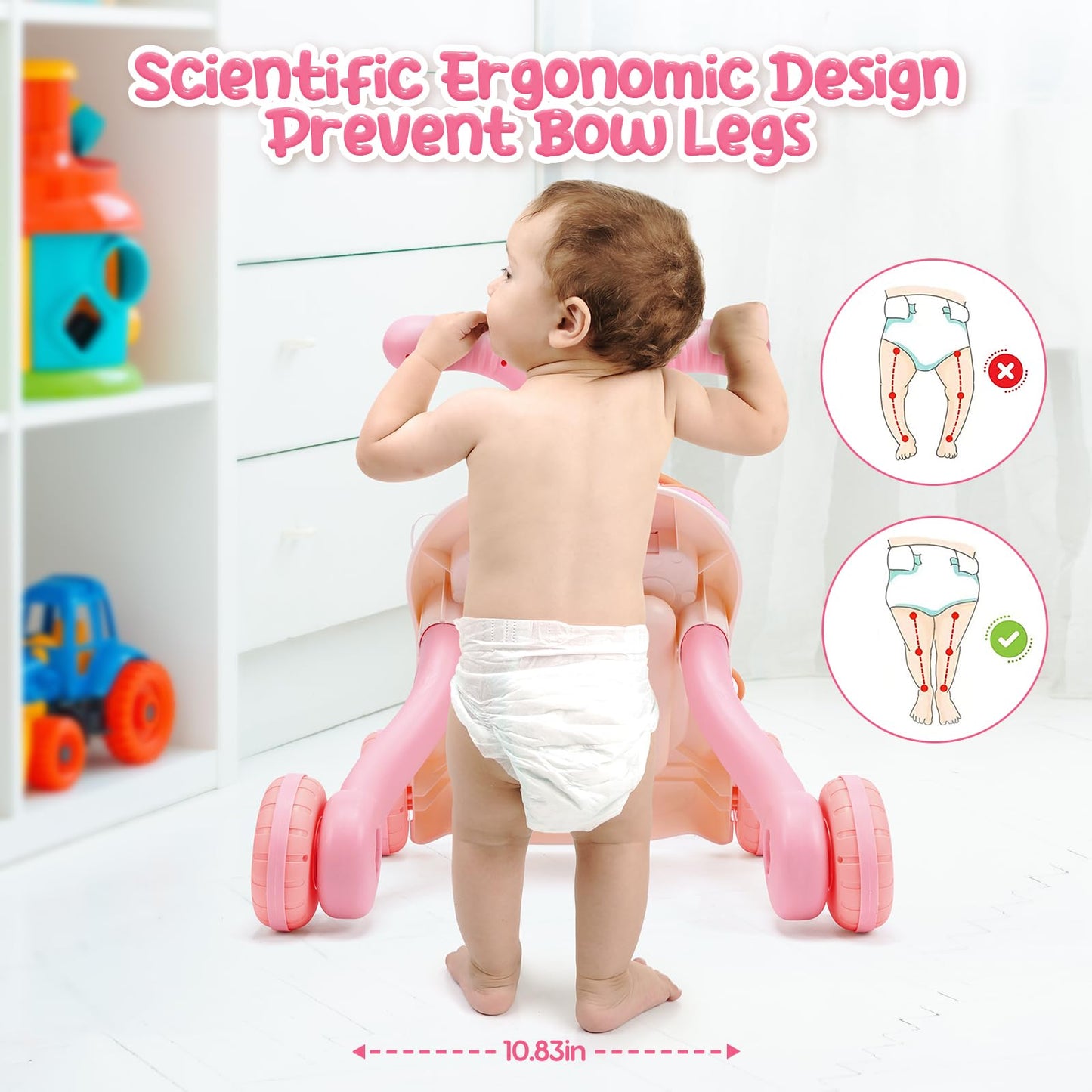 CUTE STONE 2-in-1 Baby Walker for Girls – Learning Push Walker with Detachable Activity Center