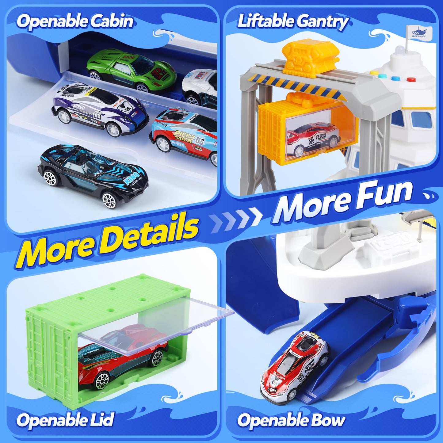 CUTE STONE Cargo Ship Toy with Gantry Crane, Lights & Sounds | Indoor Playset
