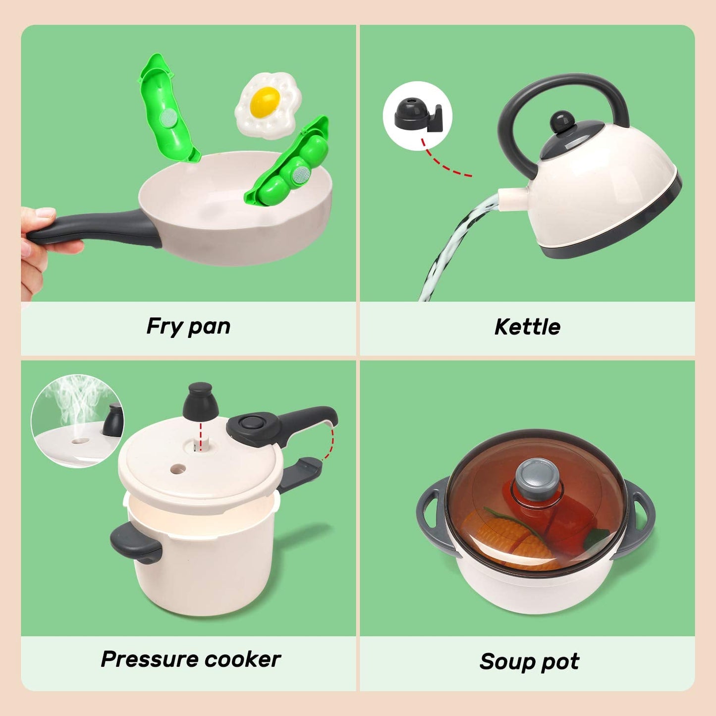 CUTE STONE Pretend Kitchen Toy with Steam Pressure Pot & Induction Cooktop