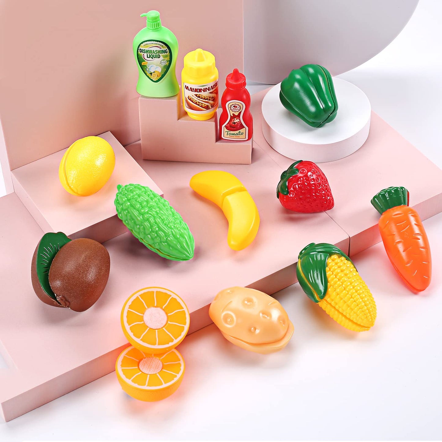 CUTE STONE Color Changing Play Kitchen Sink Toys with Real Faucet & Running Water