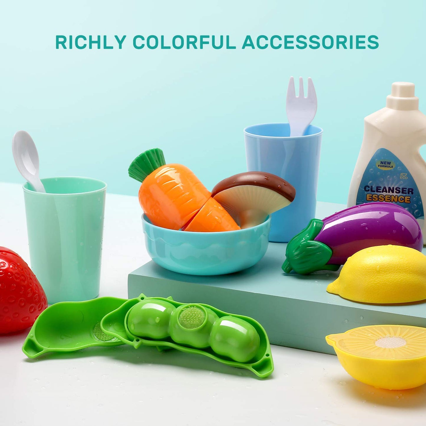 CUTE STONE Pretend Play Kitchen Sink Toys with Light & Sound Stove – Pot, Pan, and Accessories
