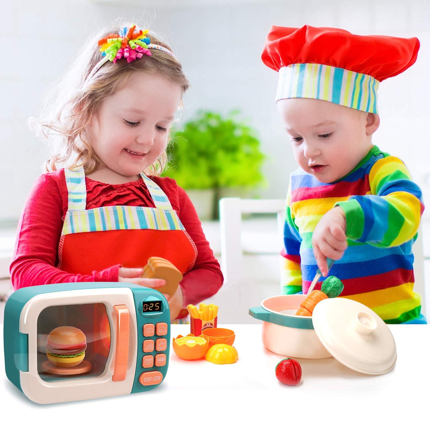 CUTE STONE Microwave Toys Kitchen Play Set – Realistic Electronic Oven & Play Food