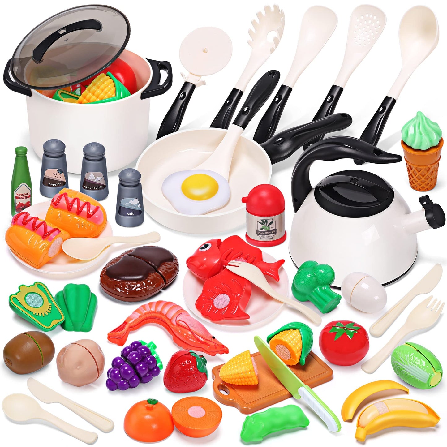 CUTE STONE Play Kitchen Accessories Set – Realistic Pretend Kitchen Toys for Kids