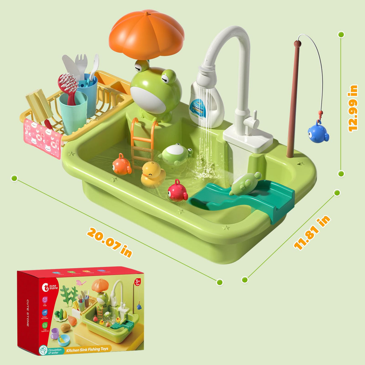 CUTE STONE Play Sink with Running Water – 2-in-1 Kitchen Toy with Upgraded Electric Faucet