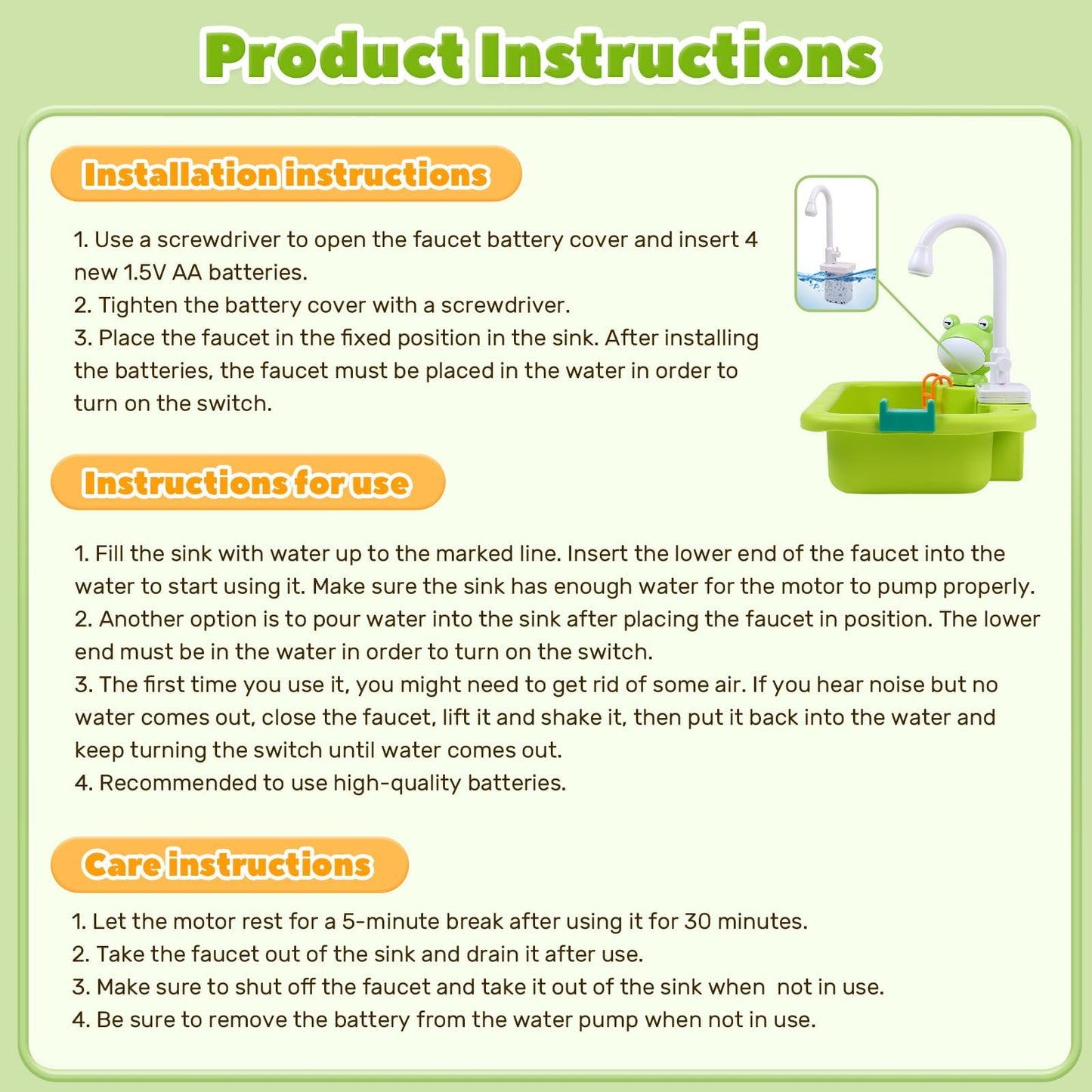 CUTE STONE Play Sink with Running Water – 2-in-1 Kitchen Toy with Upgraded Electric Faucet