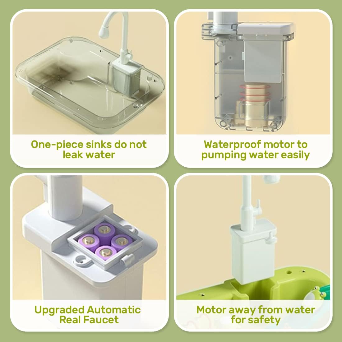 CUTE STONE Play Sink with Running Water – 2-in-1 Kitchen Toy with Upgraded Electric Faucet