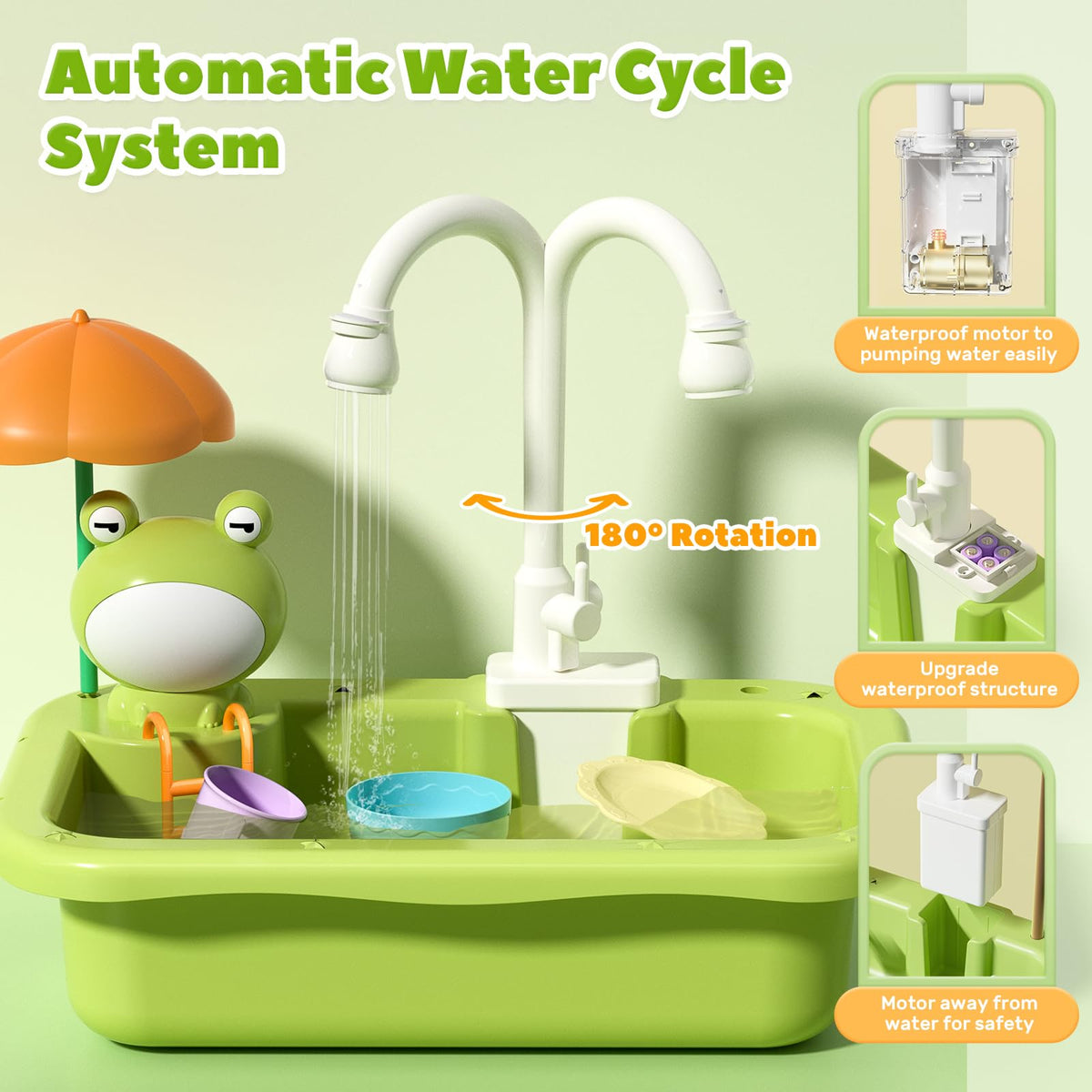 CUTE STONE Play Sink with Running Water – 2-in-1 Kitchen Toy with Upgraded Electric Faucet