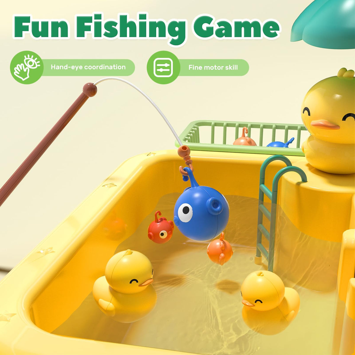 CUTE STONE Play Sink with Running Water – Kitchen Playset with Food, Utensils & Fishing Toys