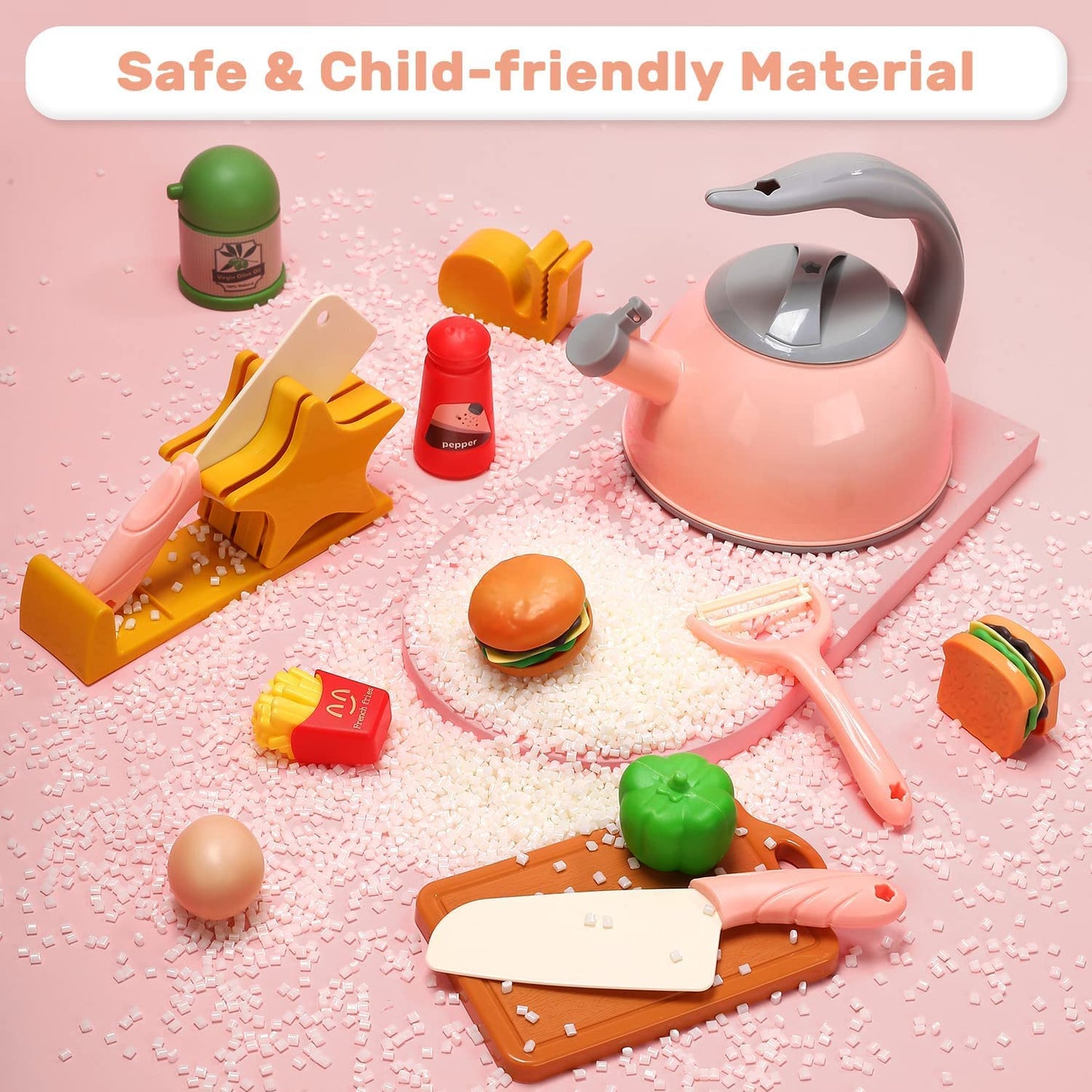 CUTE STONE Play Kitchen Accessories Set – 37-Piece Kids Cooking Toys with Induction Cooktop