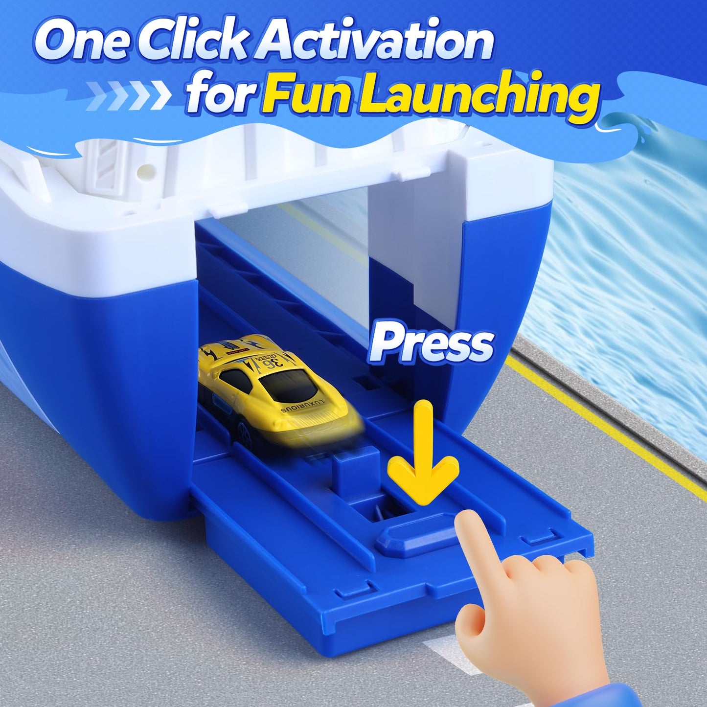 CUTE STONE Cargo Ship Toy with Gantry Crane, Lights & Sounds | Indoor Playset