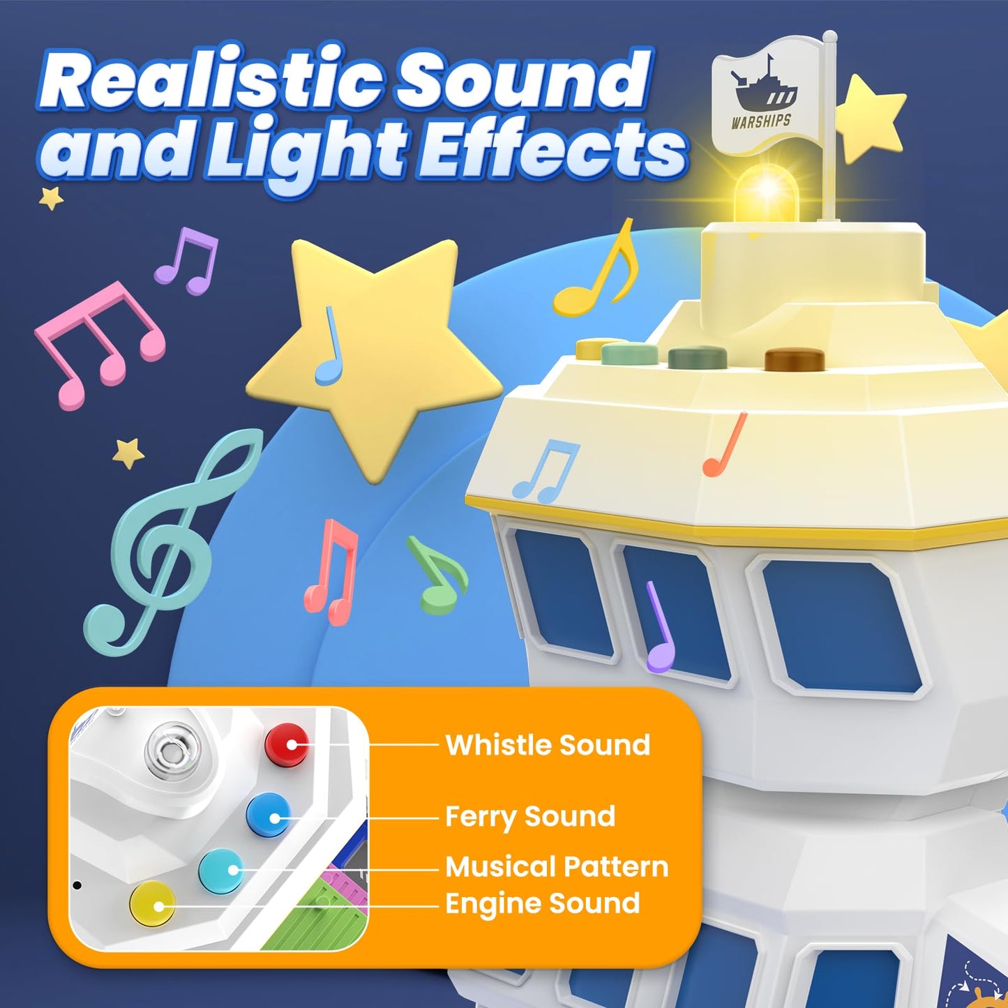 CUTE STONE 2-in-1 Toy Boat & Tower Crane Playset with Lights & Sounds | Push-Go Transport Ship
