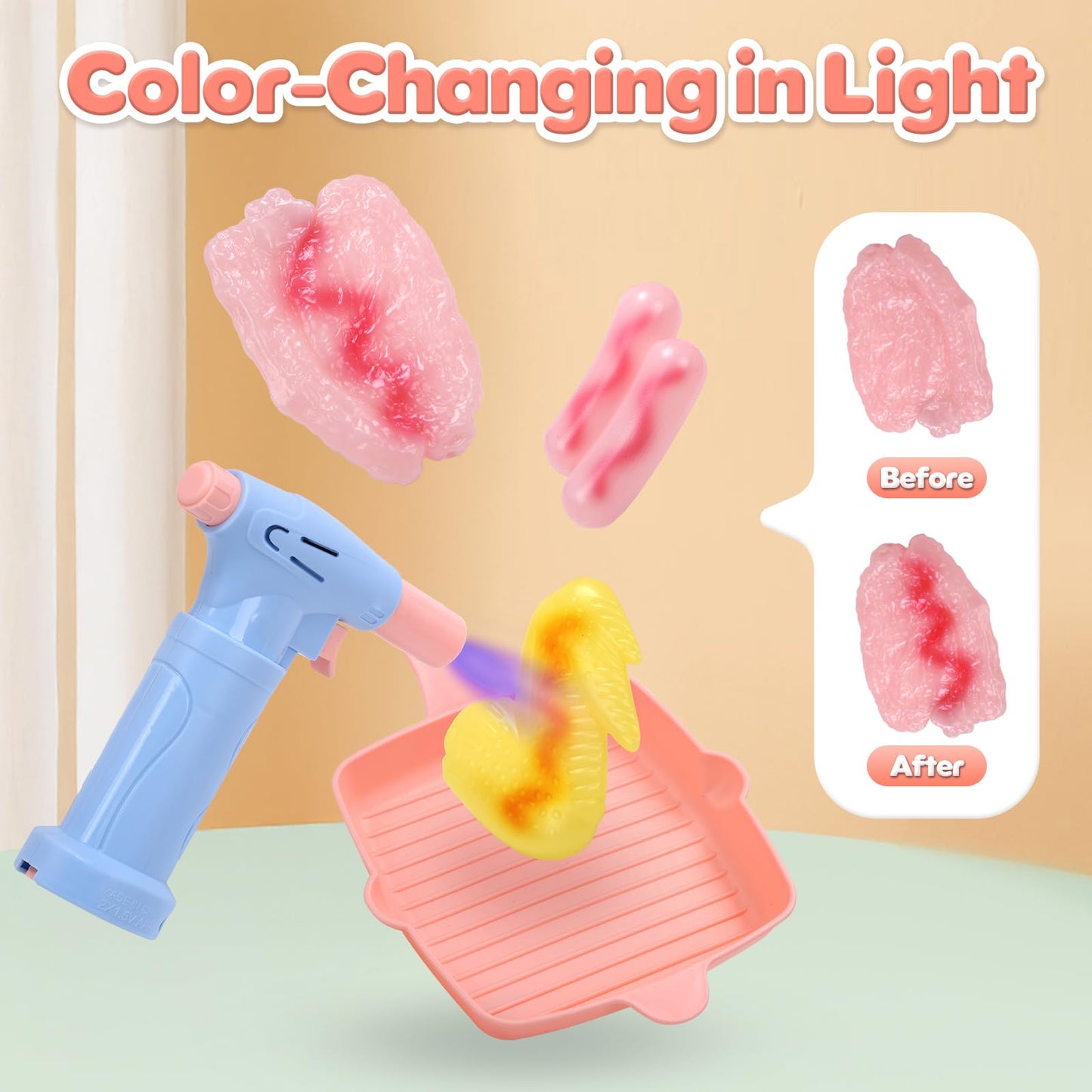 CUTE STONE BBQ Grill Toys for Kids – Color-Changing Food, Mist Spray & Sizzling Lights on Wheels