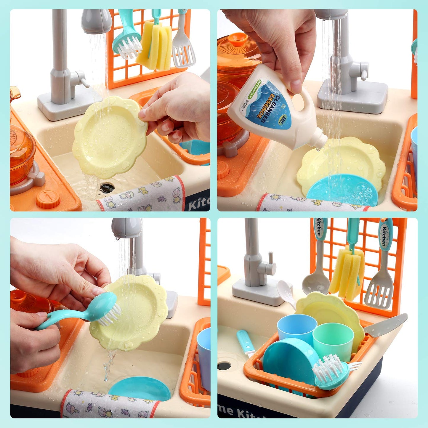 CUTE STONE Pretend Play Kitchen Sink Toys with Light & Sound Stove – Pot, Pan, and Accessories