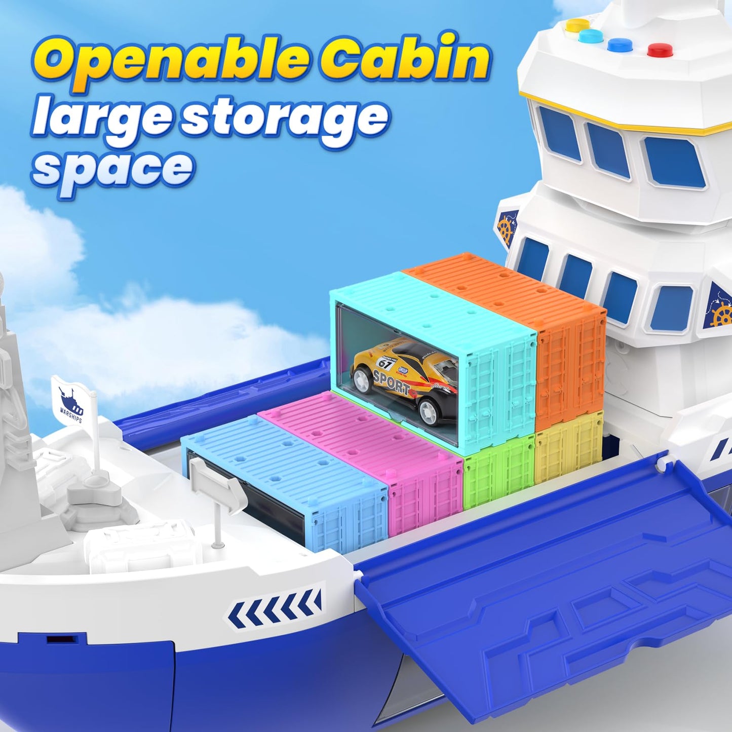 CUTE STONE 2-in-1 Toy Boat & Tower Crane Playset with Lights & Sounds | Push-Go Transport Ship