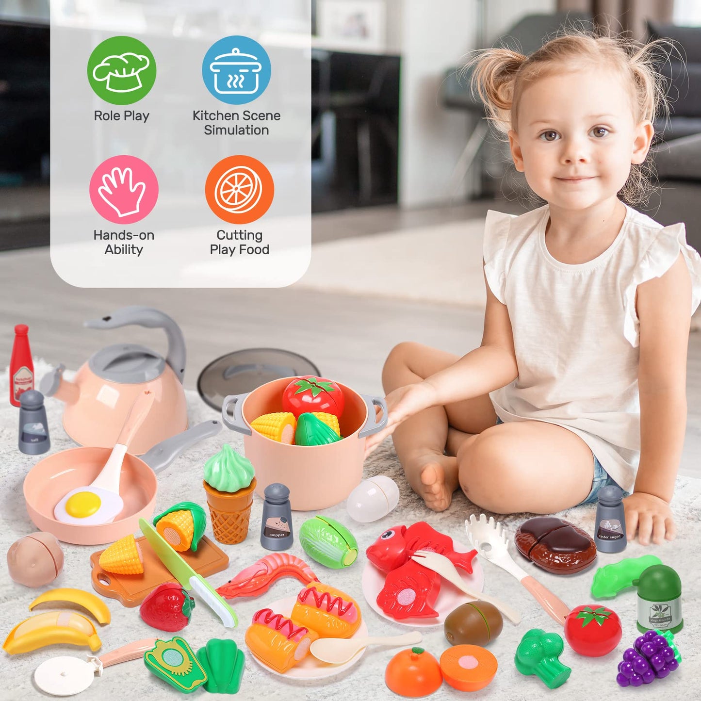CUTE STONE Toy Kitchen Set – Pots, Pans & Utensils for Kids