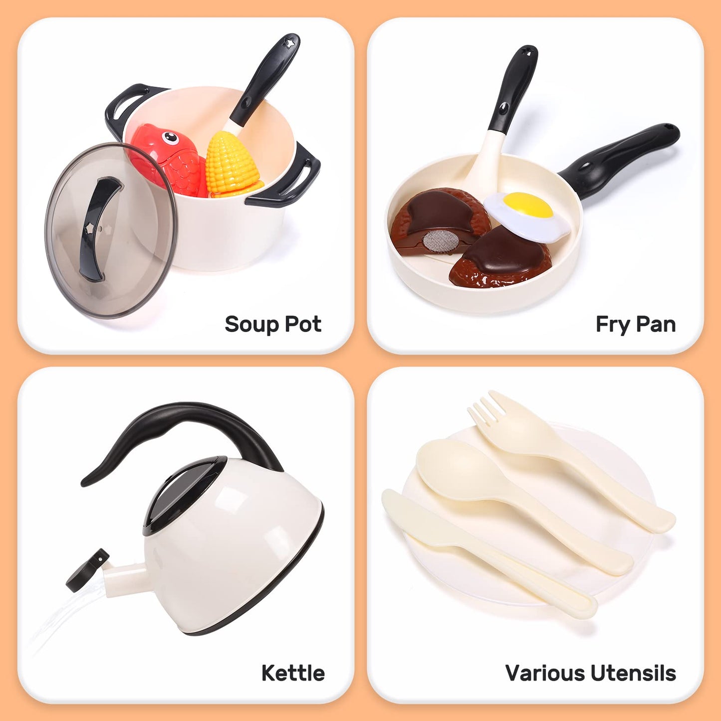 CUTE STONE Play Kitchen Accessories Set – Realistic Pretend Kitchen Toys for Kids