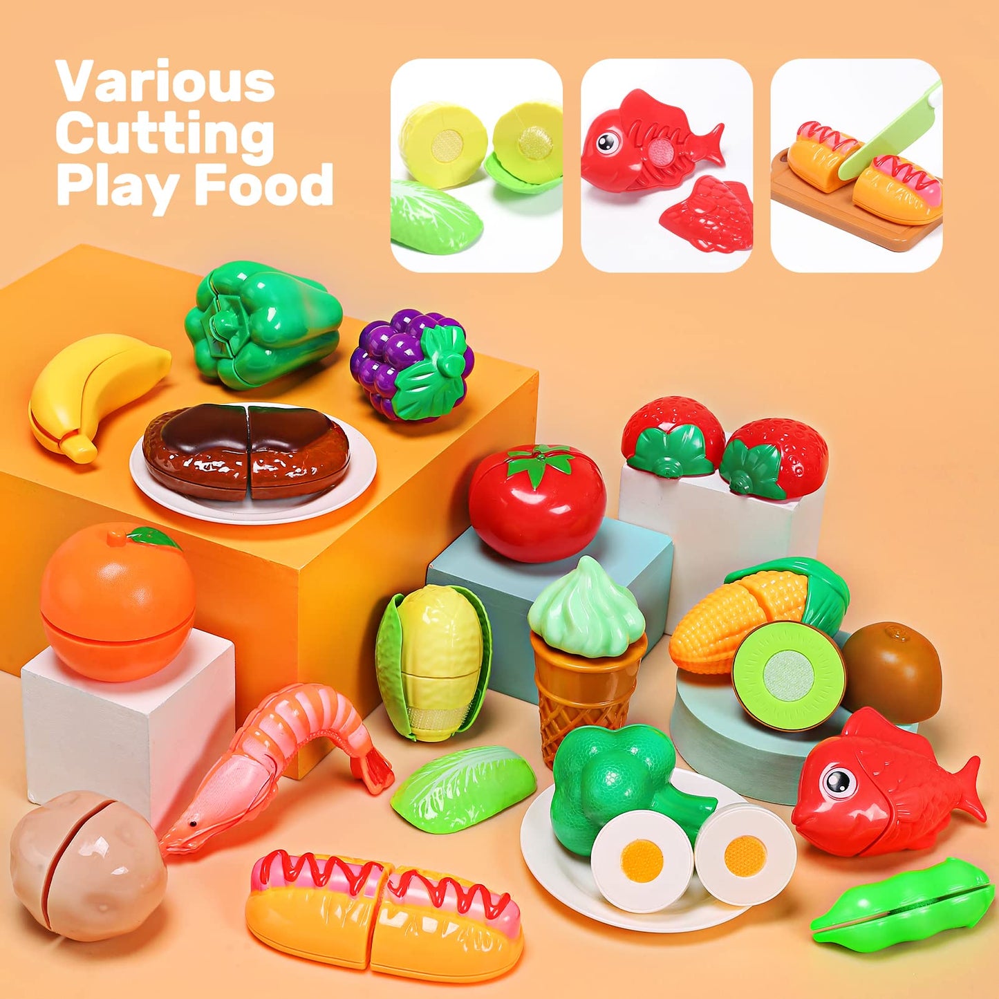 CUTE STONE Play Kitchen Accessories Set – Realistic Pretend Kitchen Toys for Kids