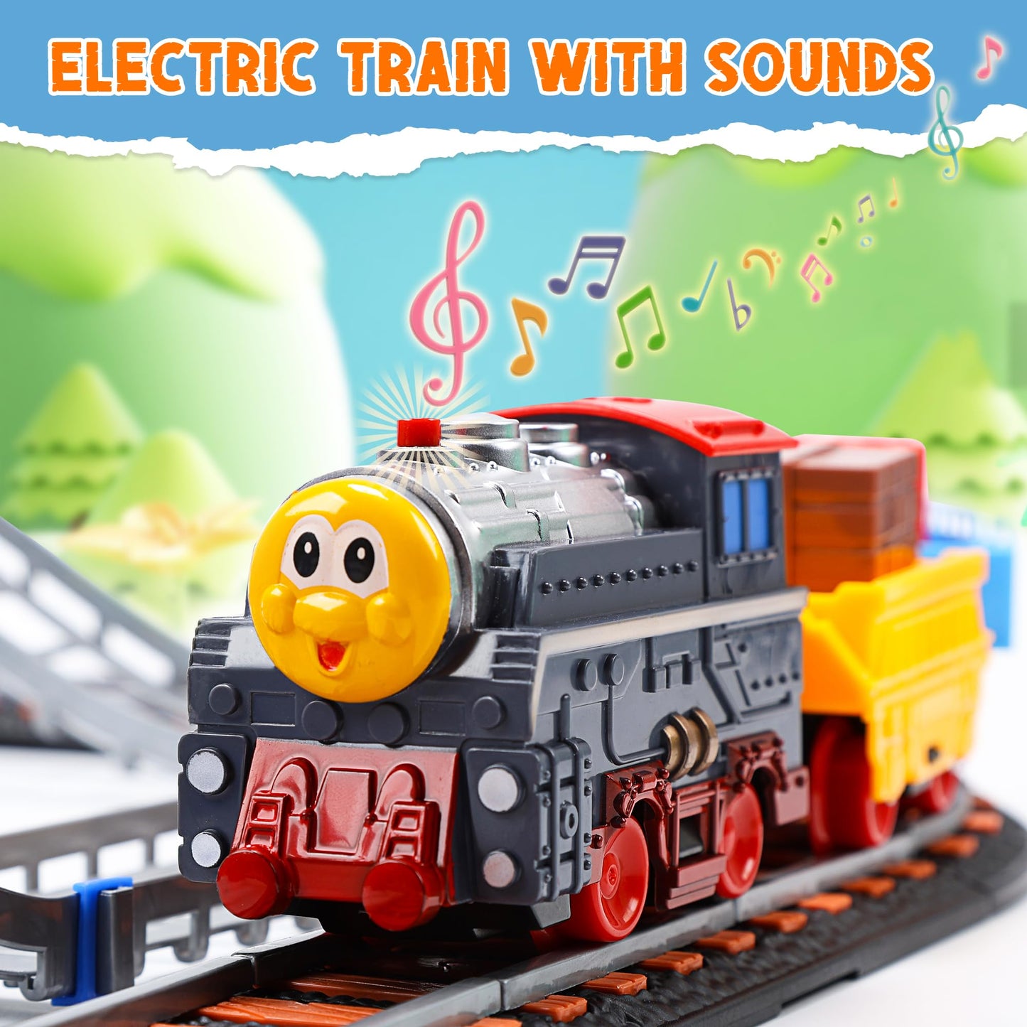 CUTE STONE Toy Train Set for Toddlers - 101-Piece Track Playset with Realistic Sounds