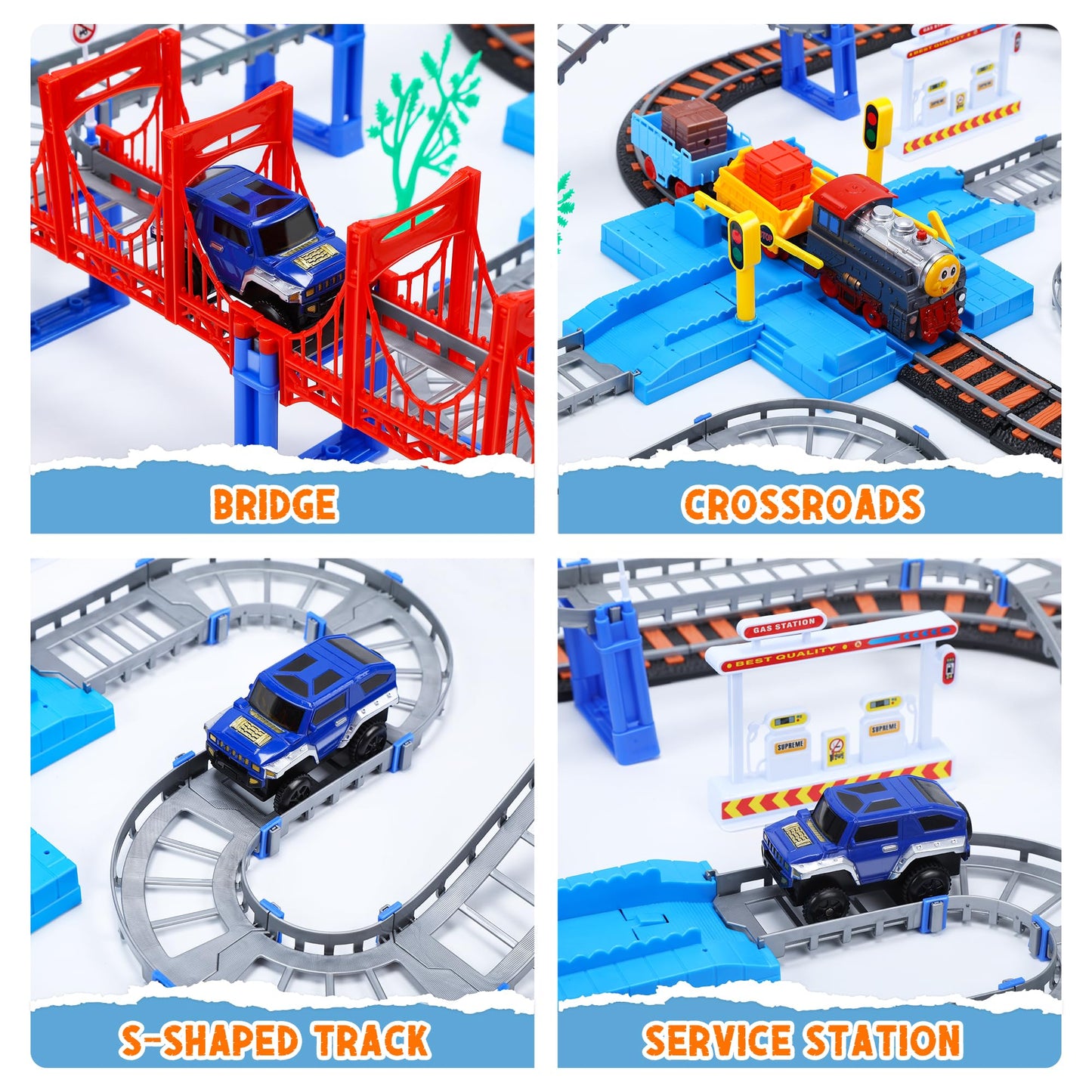 CUTE STONE Toy Train Set for Toddlers - 101-Piece Track Playset with Realistic Sounds
