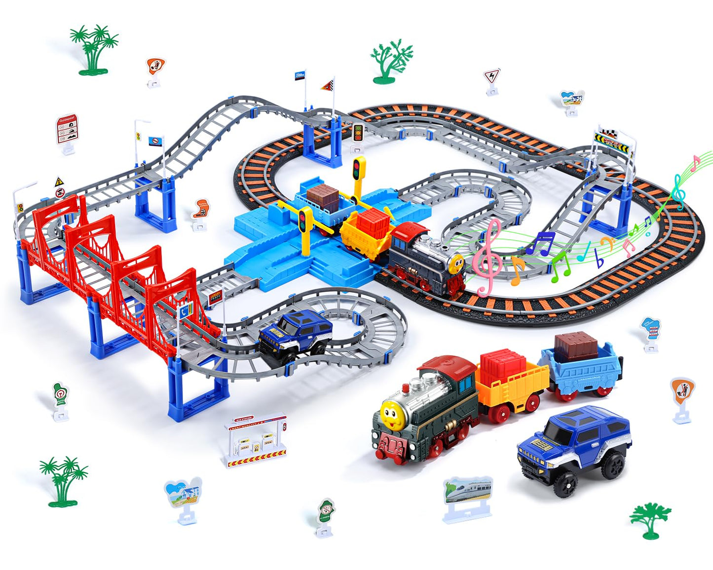 CUTE STONE Toy Train Set for Toddlers - 101-Piece Track Playset with Realistic Sounds