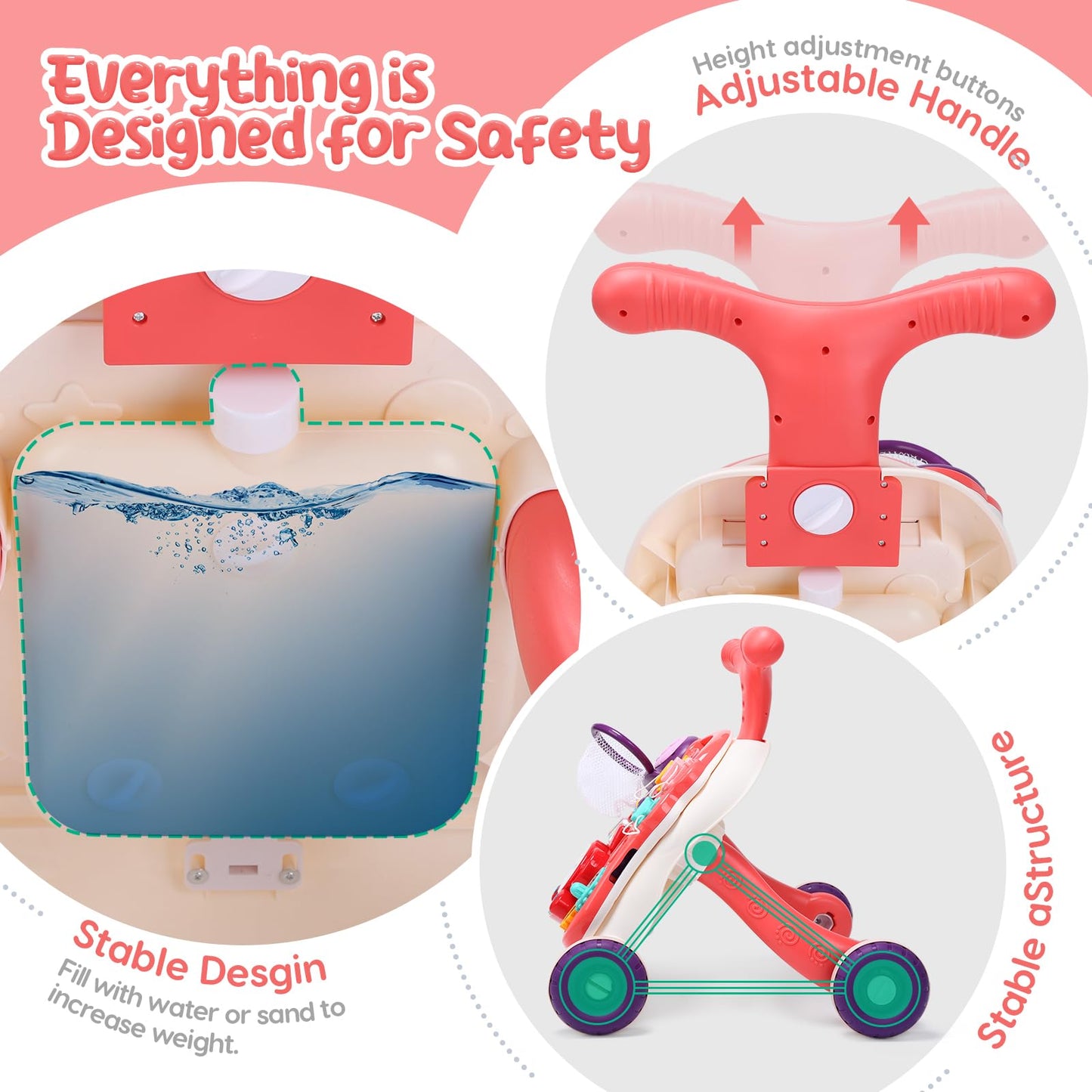 CUTE STONE Baby Walker — 2 in 1 Sit-to-Stand Learning Walker & Activity Center
