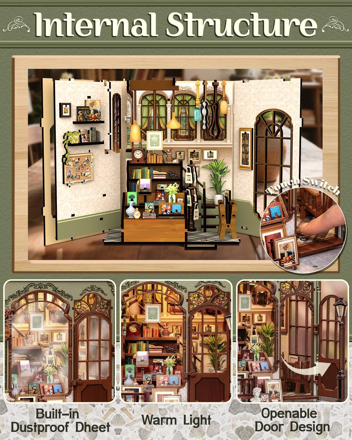 CUTEBEE Book Nook Kit – DIY Miniature House with LED, 3D Puzzle & Bookend
