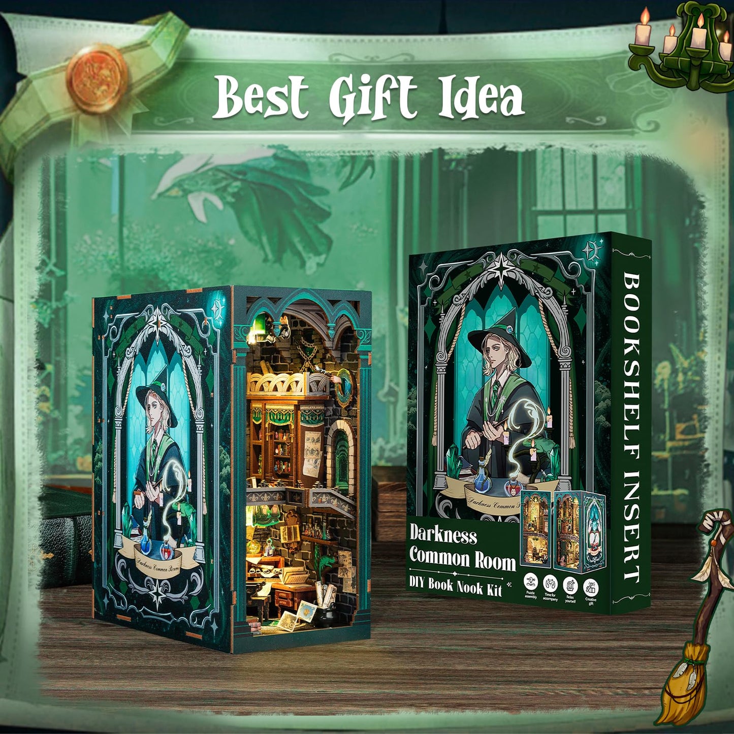 CUTEBEE Book Nook Kit - DIY Miniature House for Adults, 3D Wooden Puzzle (Darkness Common Room)