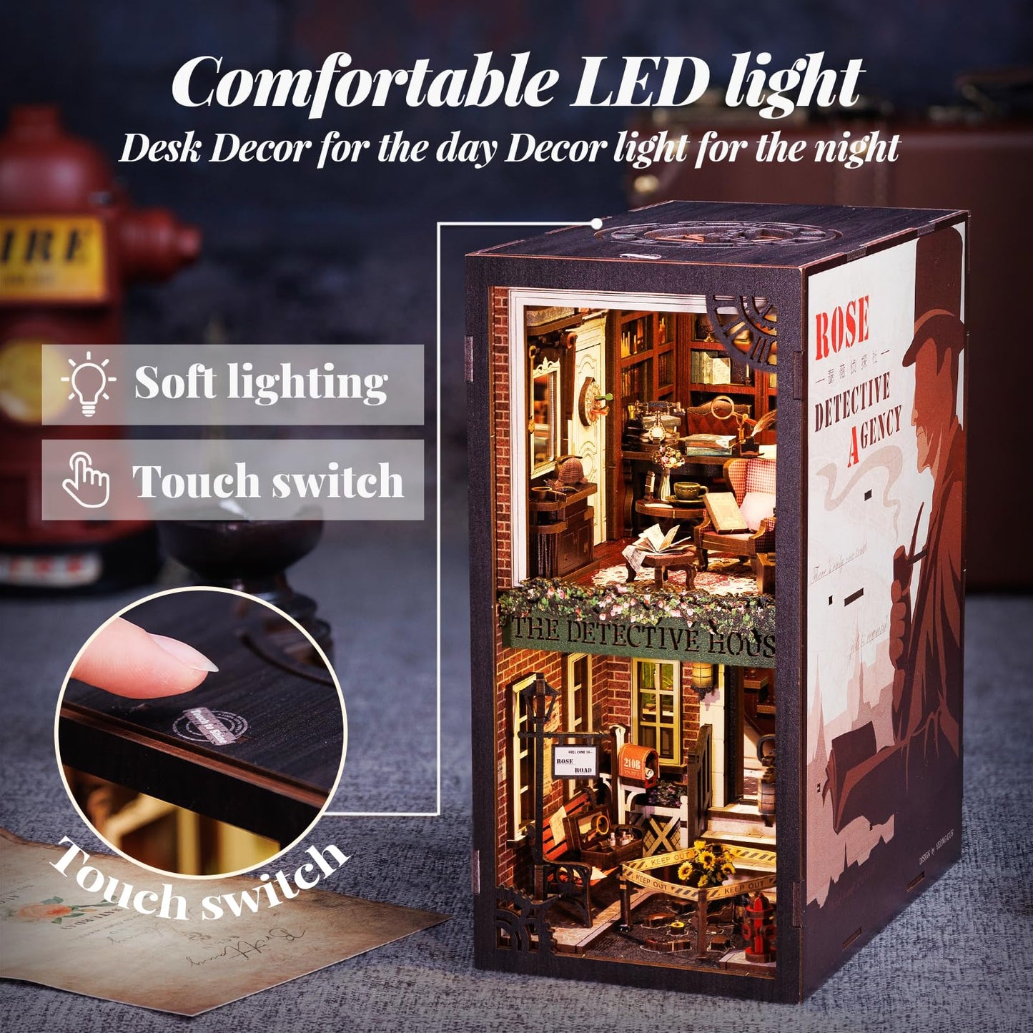 CUTEBEE Book Nook Kit – DIY Miniature Dollhouse with LED Light for Shelves