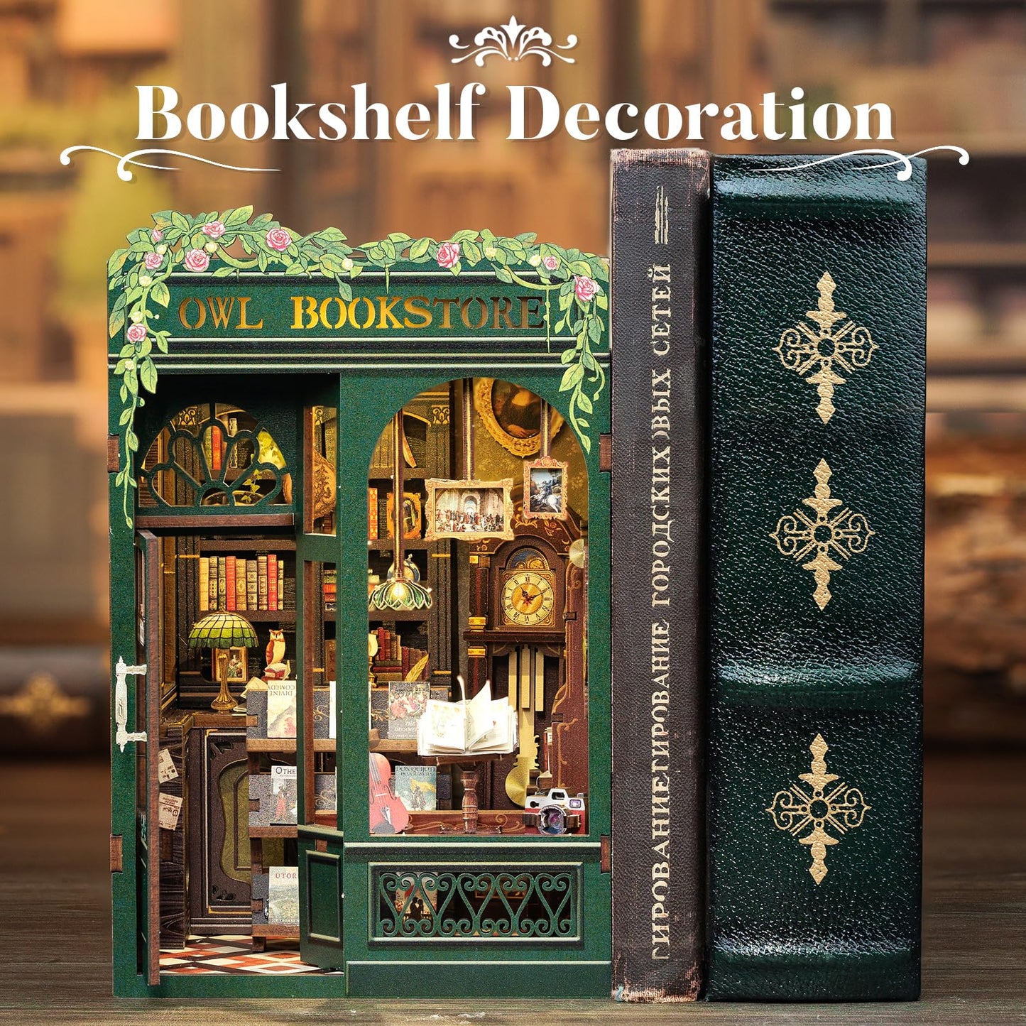 CUTEBEE Book Nook Kit – DIY Owl Bookstore Miniature for Beginners | Desk Decor
