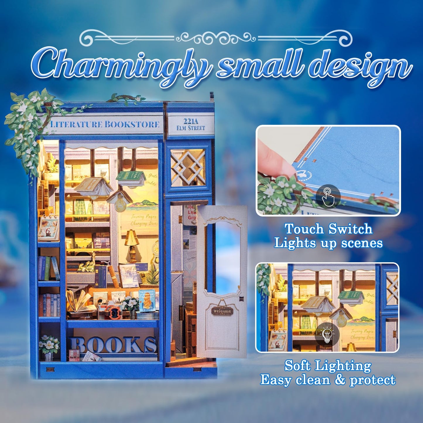 CUTEBEE DIY Book Nook Kit — Miniature House Kit with Sensor LED Light