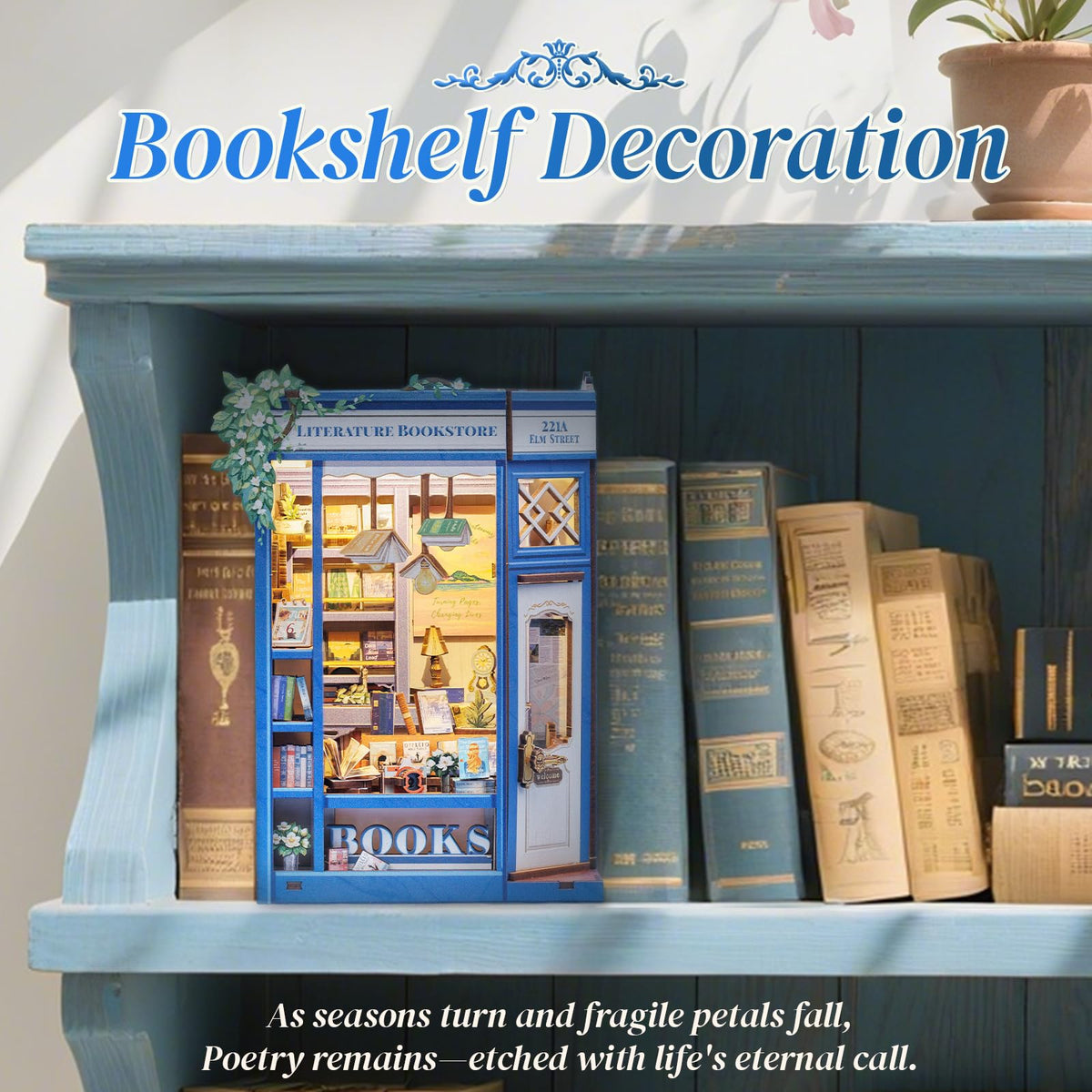 CUTEBEE Book Nook Kit – DIY Miniature House for Bookshelves | Literature Bookstore Decor