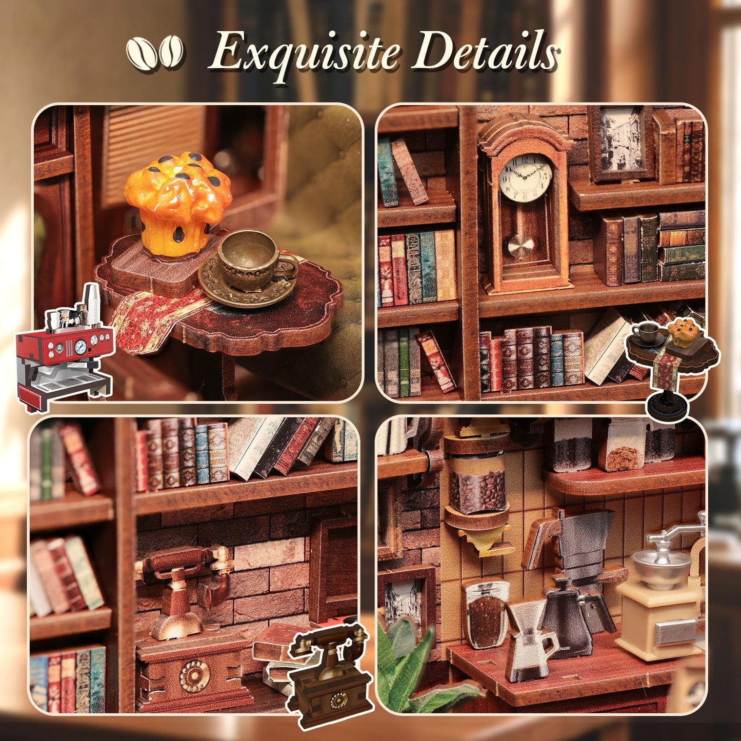 CUTEBEE Book Nook Kit | DIY Miniature Dollhouse with LED Bookend