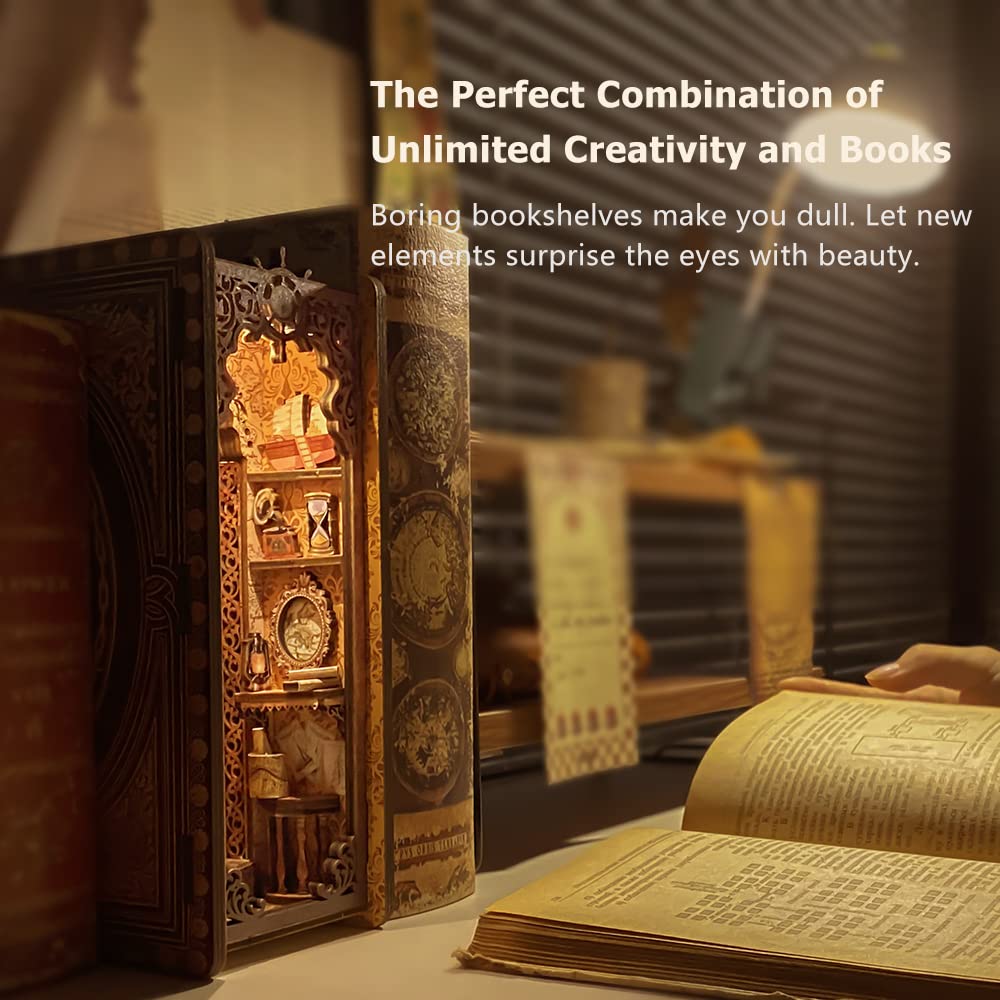 CUTEBEE Book Nook Kit – DIY Miniature Library Dollhouse for Shelves